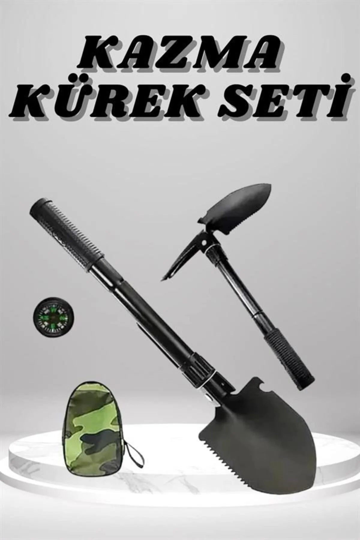 Kazma Kürek Seti Pusulalı Katlanır Portatif Kazma Kürek Seti Çok 