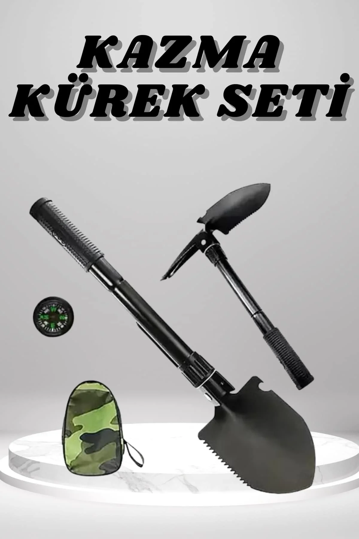 Kazma Kürek Seti Pusulalı Katlanır Portatif Kazma Kürek Seti Çok 