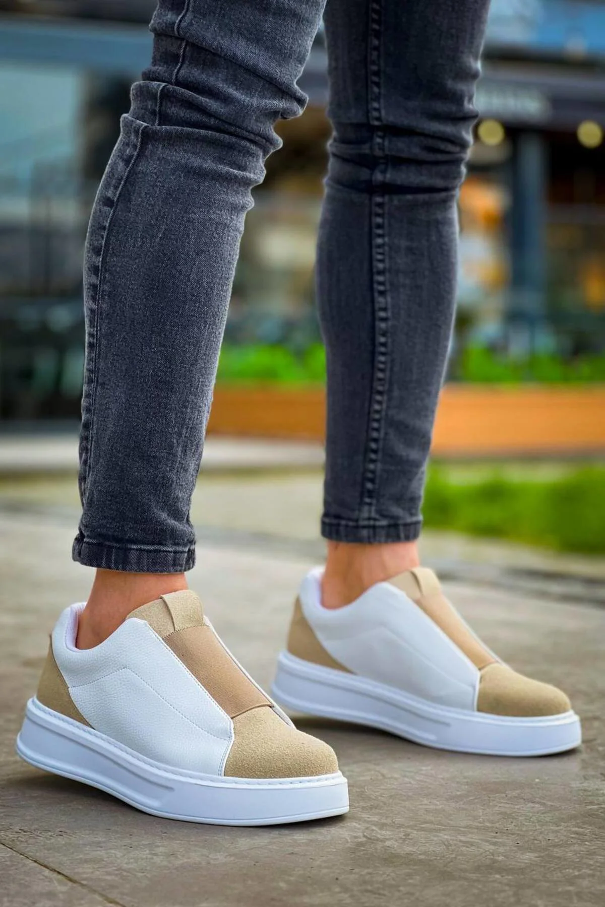 KB-007 Kuback Beyaz Bej Yüksek Taban Tek Bant Bağcıksız Günlük Erkek Ayakkabı KB-007 Kuback Beyaz Bej Yüksek Taban Tek Bant Bağcıksız Günlük Erkek Ayakkabı