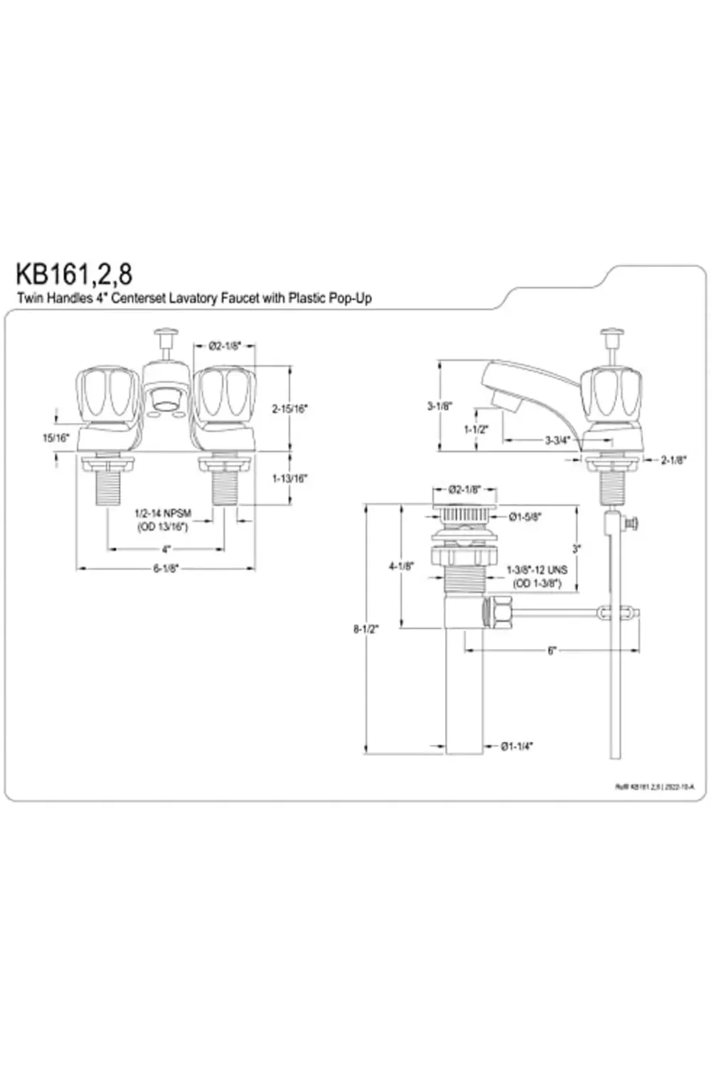 KB161 Amerikan İkiz Akrilik Saplı 4 İnç Musluk, Parlak Krom 11782