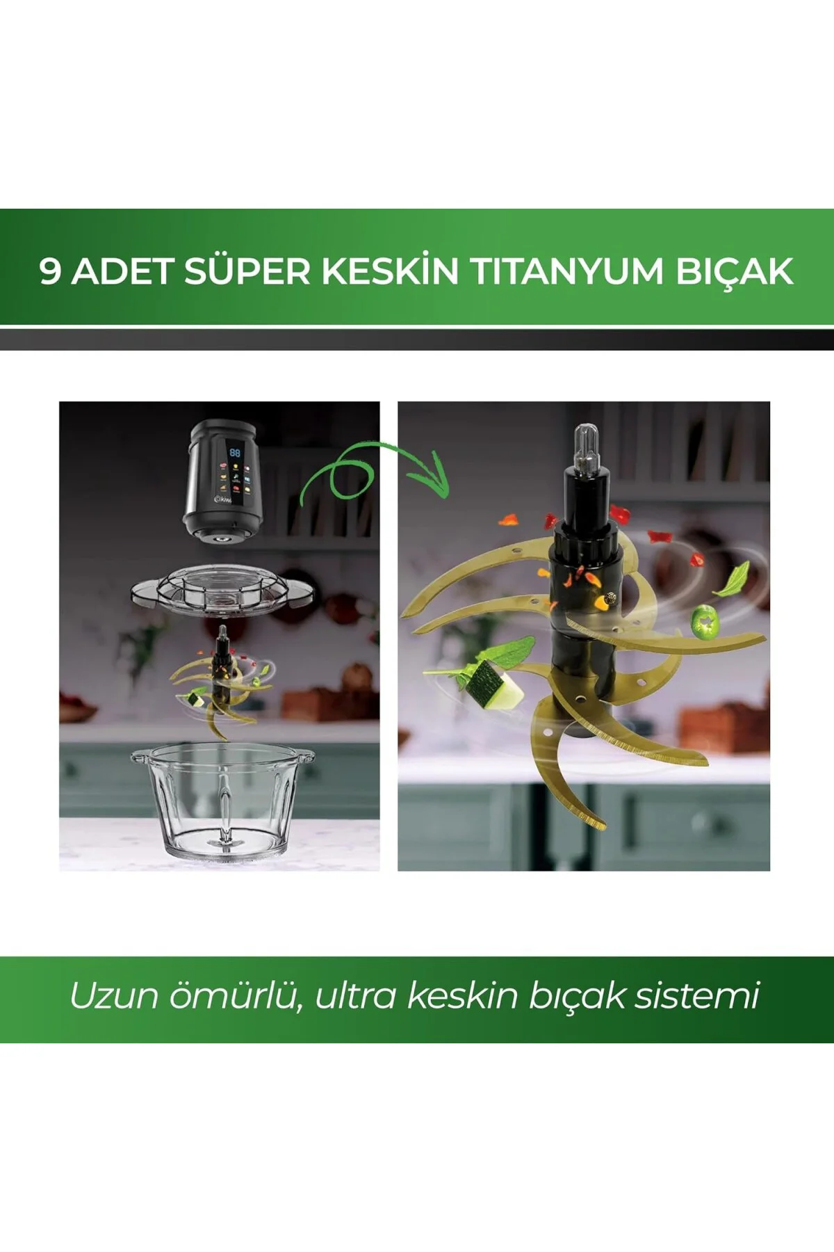 KC-8250 Gıda Doğrayıcı & Öğütücü – 500W Güçlü Motor, Titanyum Bıç