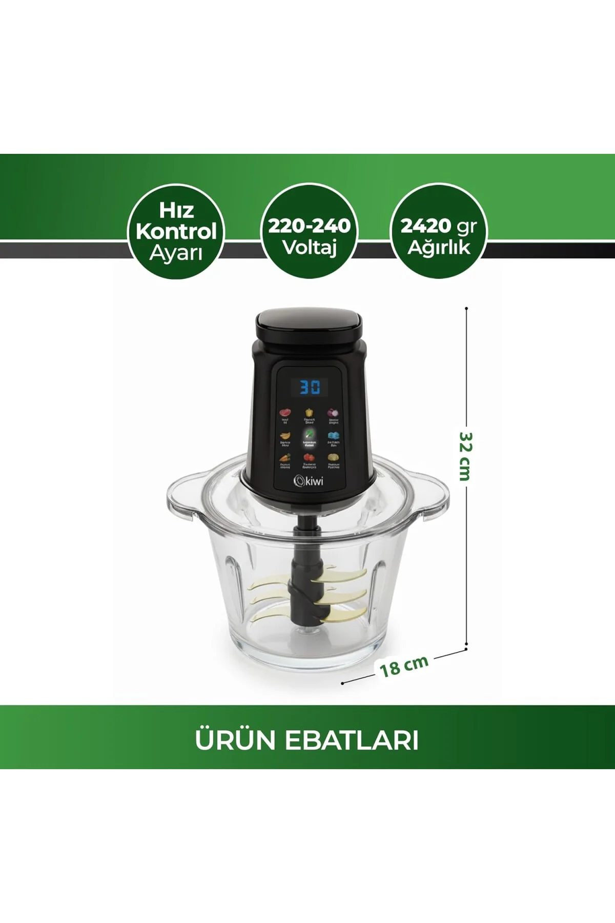 KC-8250 Gıda Doğrayıcı & Öğütücü – 500W Güçlü Motor, Titanyum Bıç