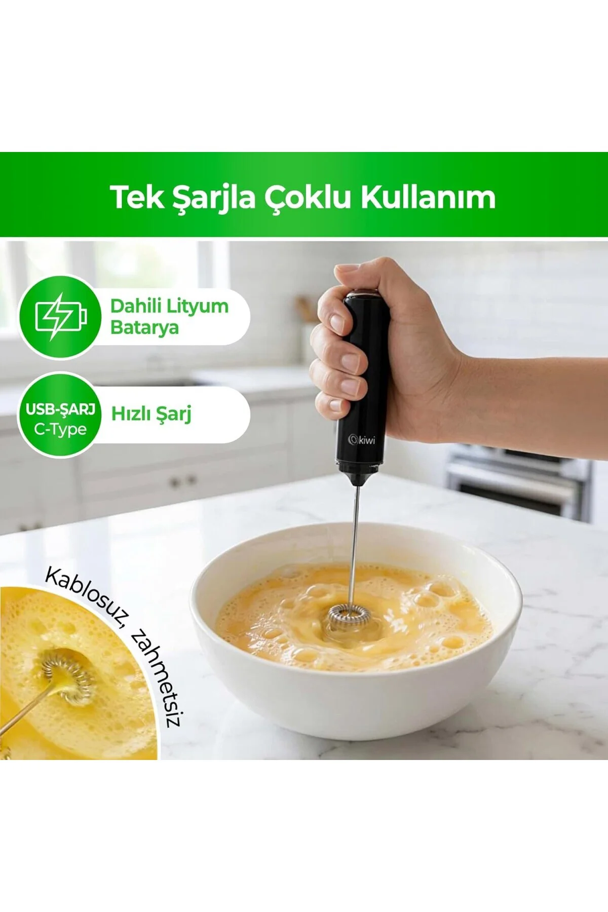 KCW-1224 Şarjlı Kablosuz Mini Mikser – Tek Bardaklık Ayran, Kahve