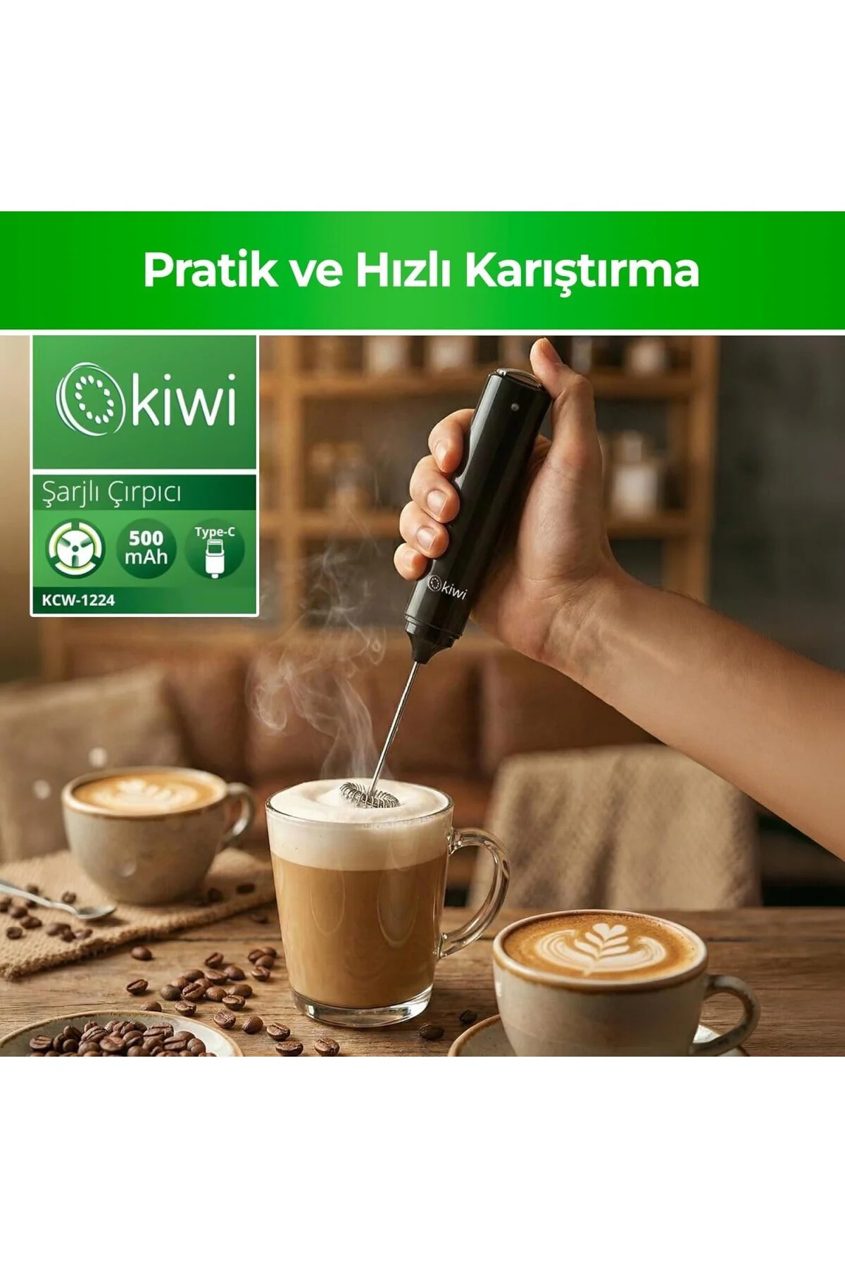 KCW-1224 Şarjlı Kablosuz Mini Mikser – Tek Bardaklık Ayran, Kahve