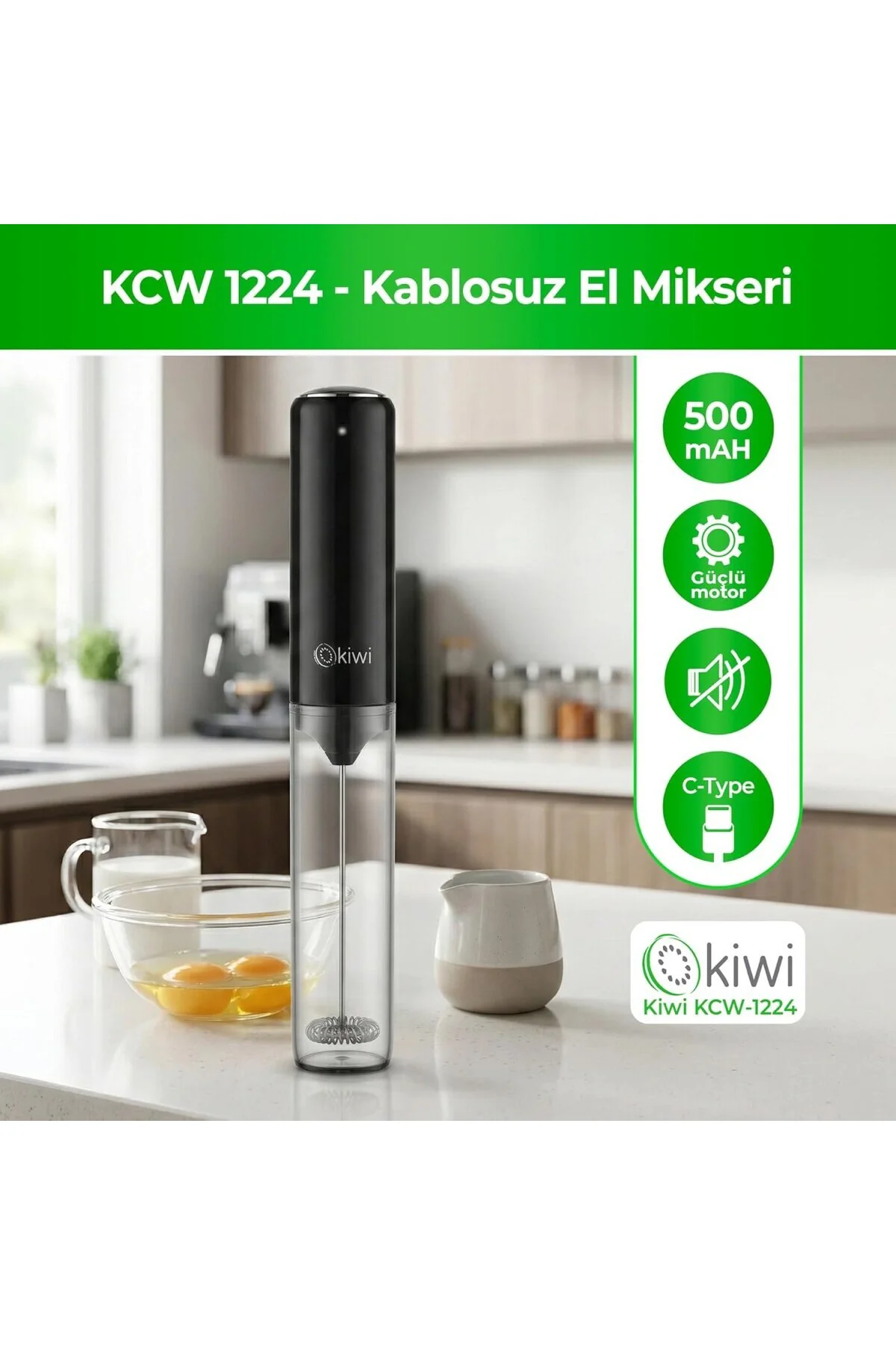 KCW-1224 Şarjlı Kablosuz Mini Mikser – Tek Bardaklık Ayran, Kahve
