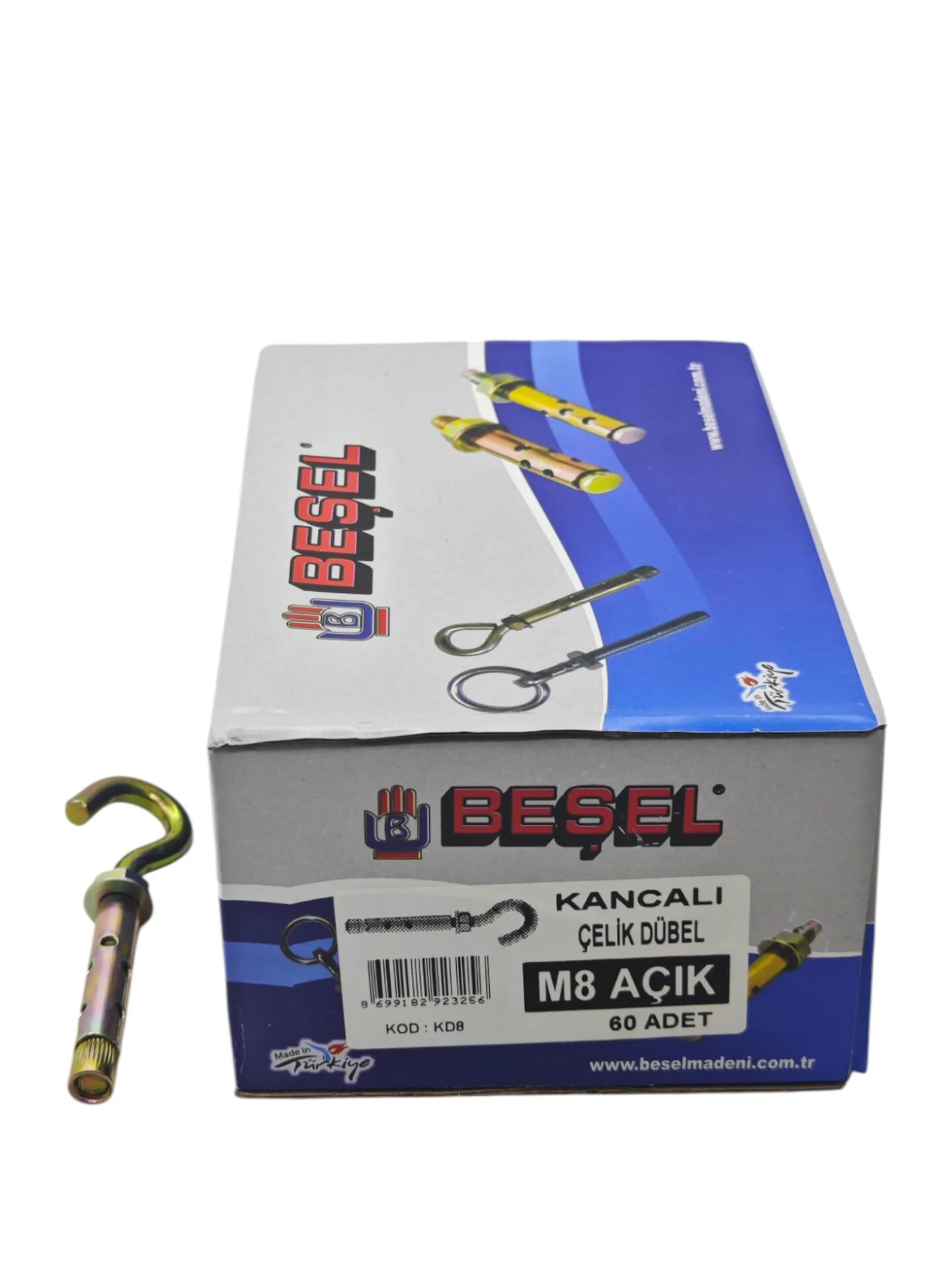 KD8A   Beşel Kancalı Çelik Dübel M8 100mm - Açık