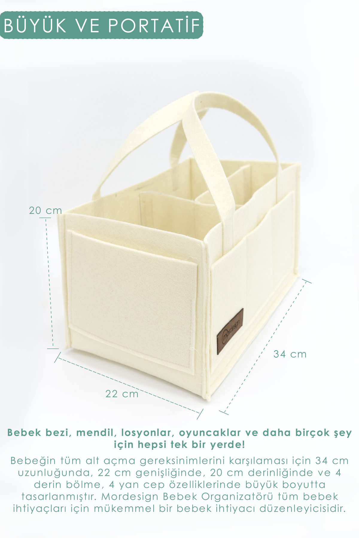 Mordesign Keçe Anne Bebek Bakım Çantası, Yenidoğan Alt Açma Değiştirme Orga