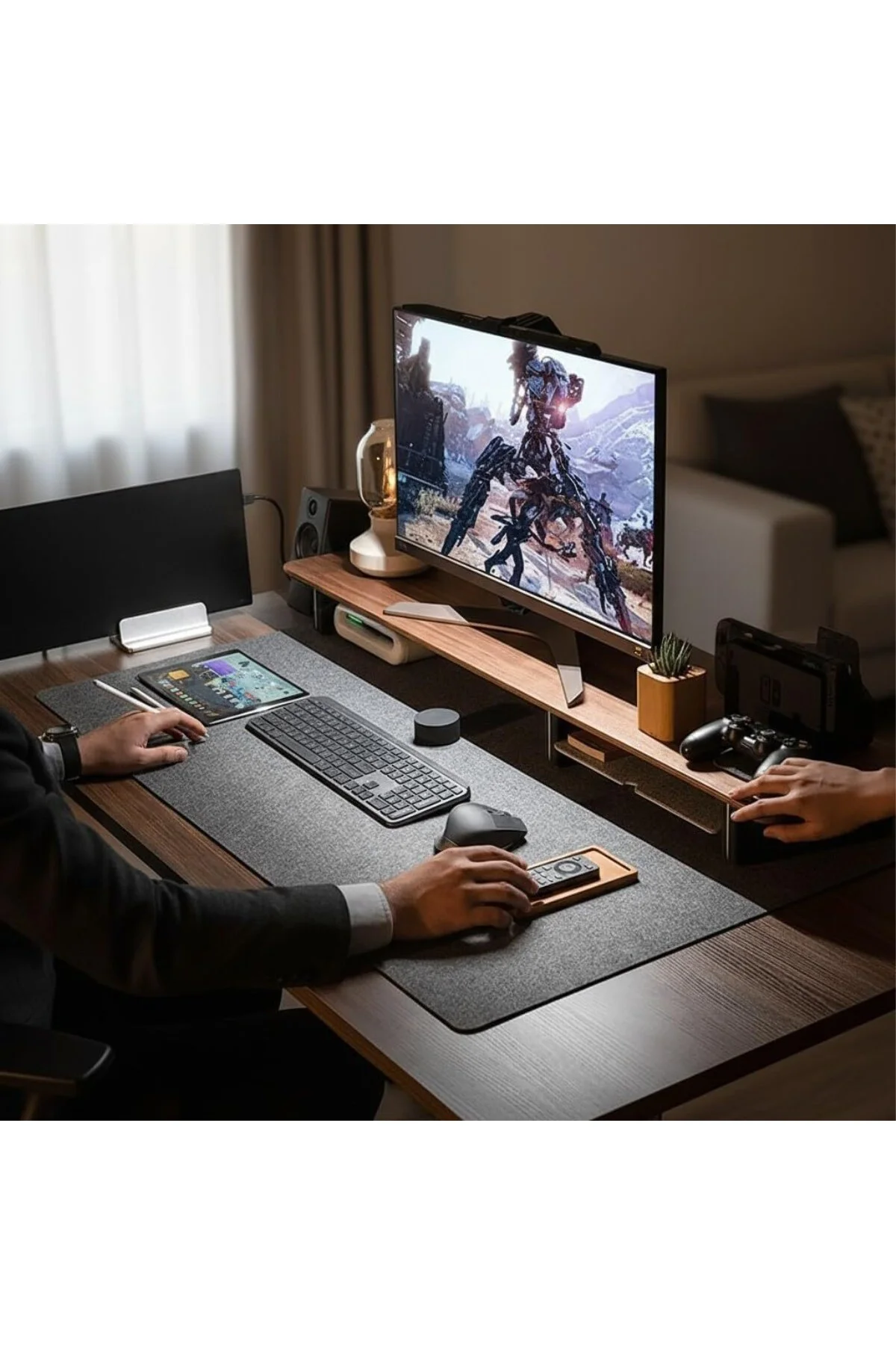 Keçe Bilgisayar Mouse Pedi 100x44 cm Antrasit Renk Çalışma Masası