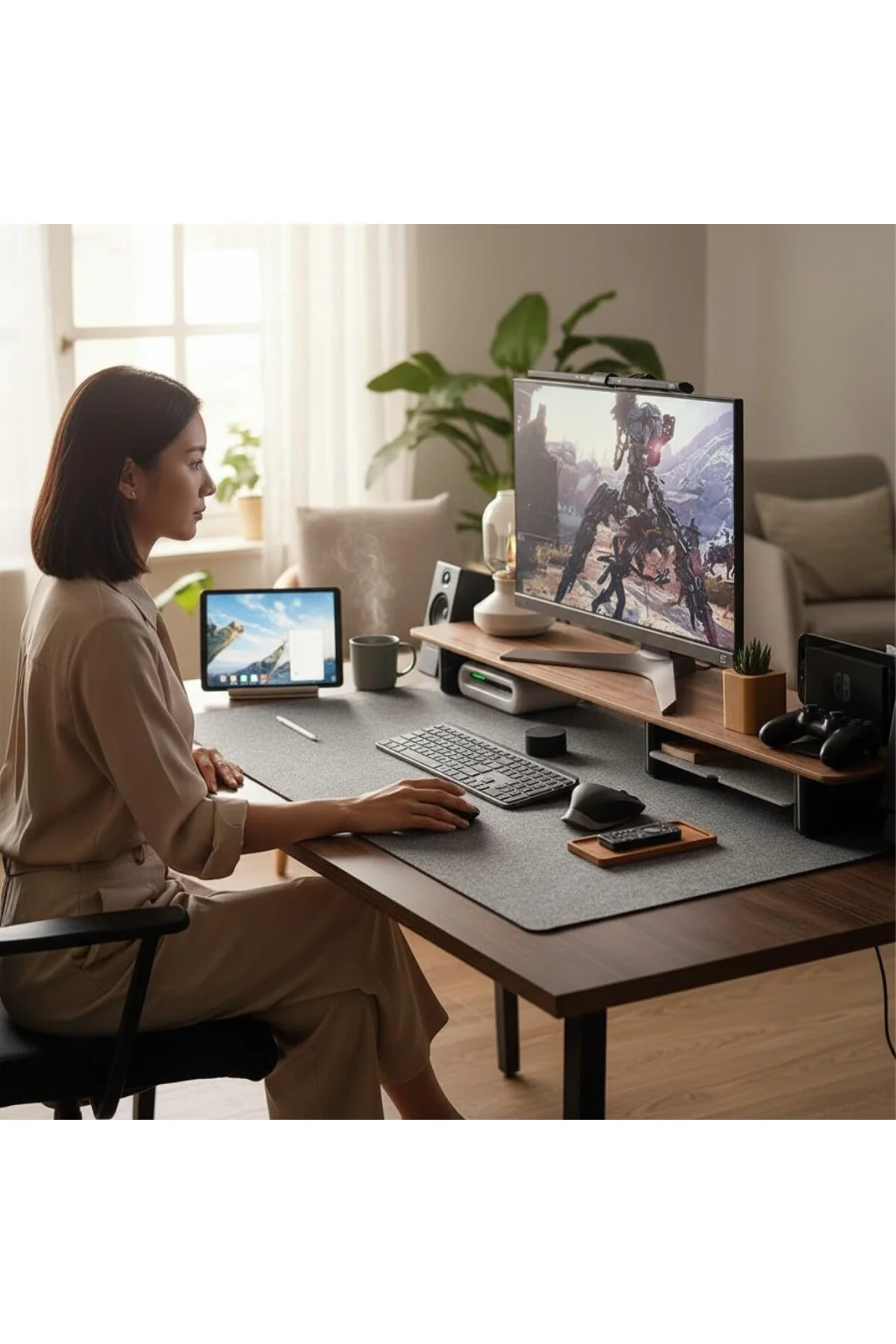 Keçe Bilgisayar Mouse Pedi 100x44 cm Antrasit Renk Çalışma Masası