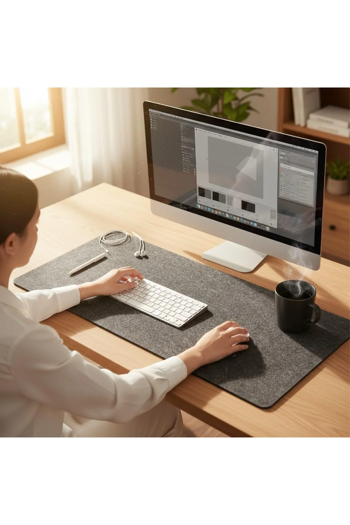 Keçe Bilgisayar Mouse Pedi 100x44 cm Antrasit Renk Çalışma Masası