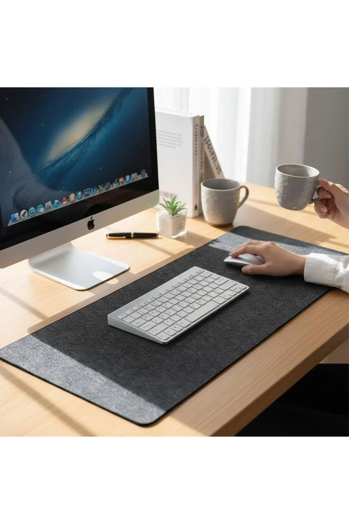 Keçe Bilgisayar Mouse Pedi 100x44 cm Antrasit Renk Çalışma Masası