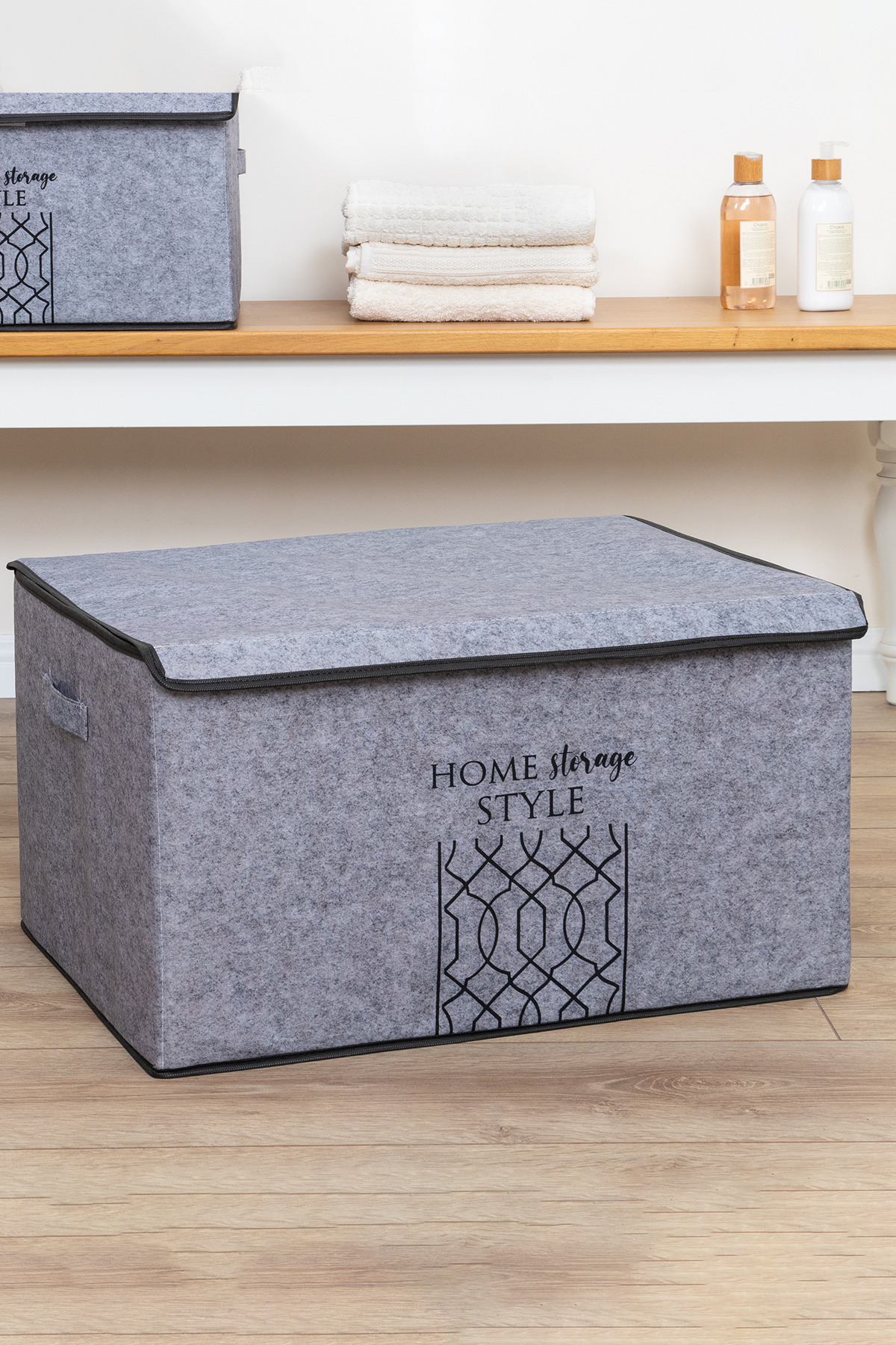 Pazar Kapısı Keçe Kapaklı Çok Amaçlı Mega Plus Kutu Gri 57X41x31 Cm