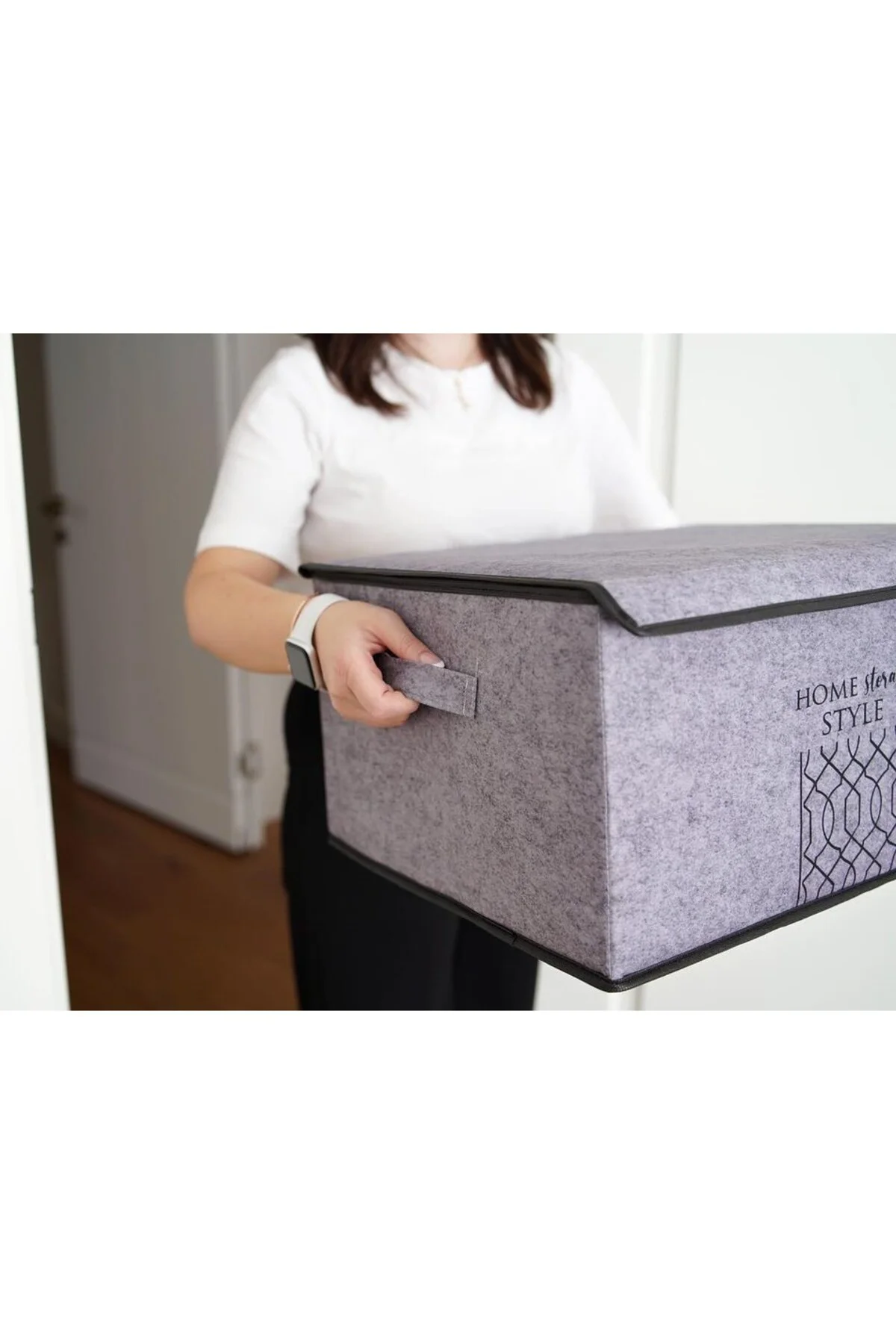 Keçe Kapaklı Çok Amaçlı Maxi Kutu Gri 47x37x24 Cm