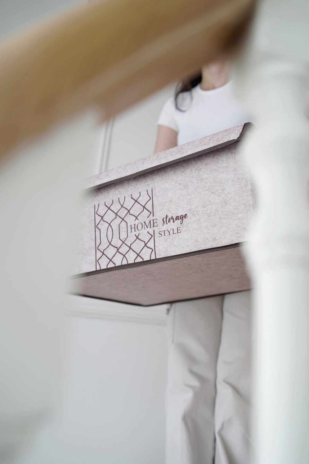 Pazar Kapısı Keçe Kapaklı Çok Amaçlı Baza Kutu Bej 50X40x19cm