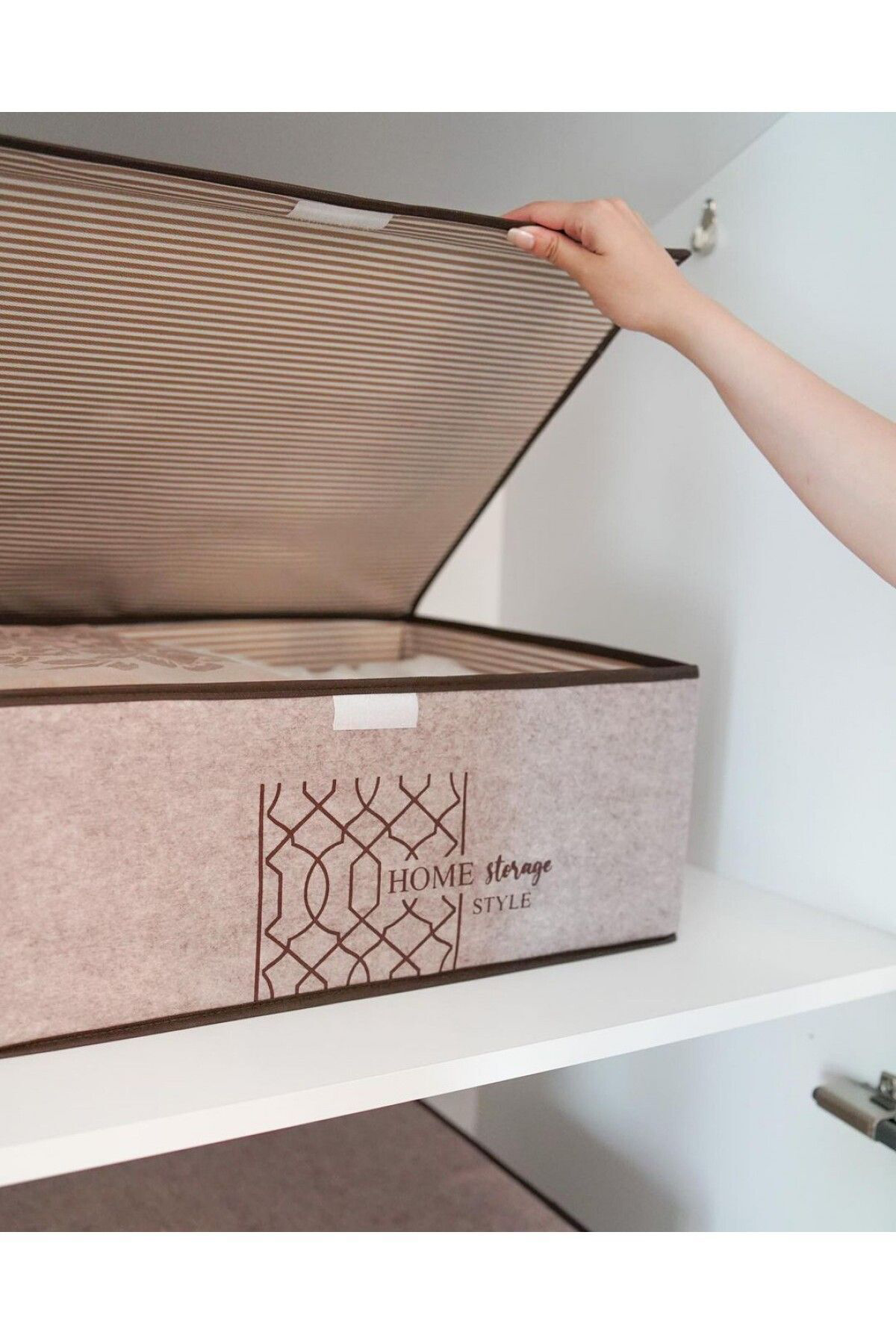 Pazar Kapısı Keçe Kapaklı Çok Amaçlı Baza Kutu Bej 50X40x19cm