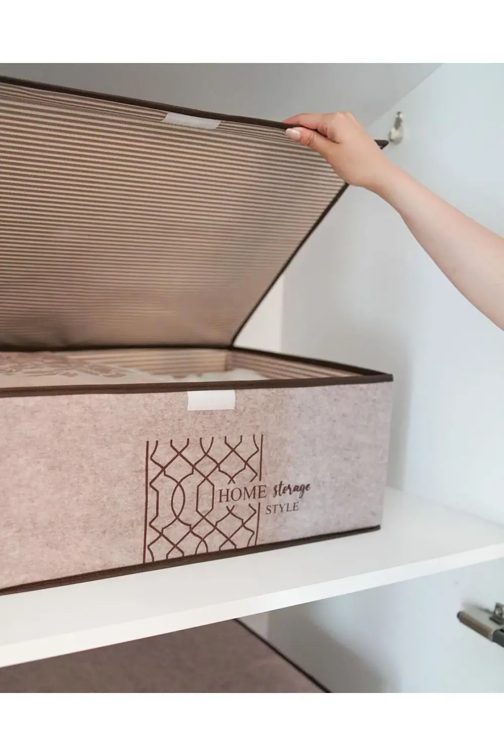 Keçe Kapaklı Çok Amaçlı Baza Kutu Bej 50x40x19cm