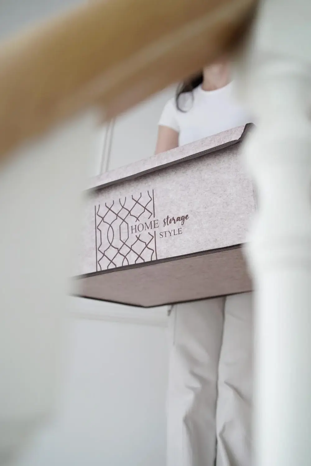 Keçe Kapaklı Çok Amaçlı Baza Kutu Bej 50x40x19cm