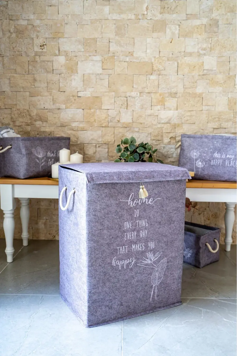 Keçe Kapaklı Çok Amaçlı Mega Kutu Gri 55x41x30 Cm