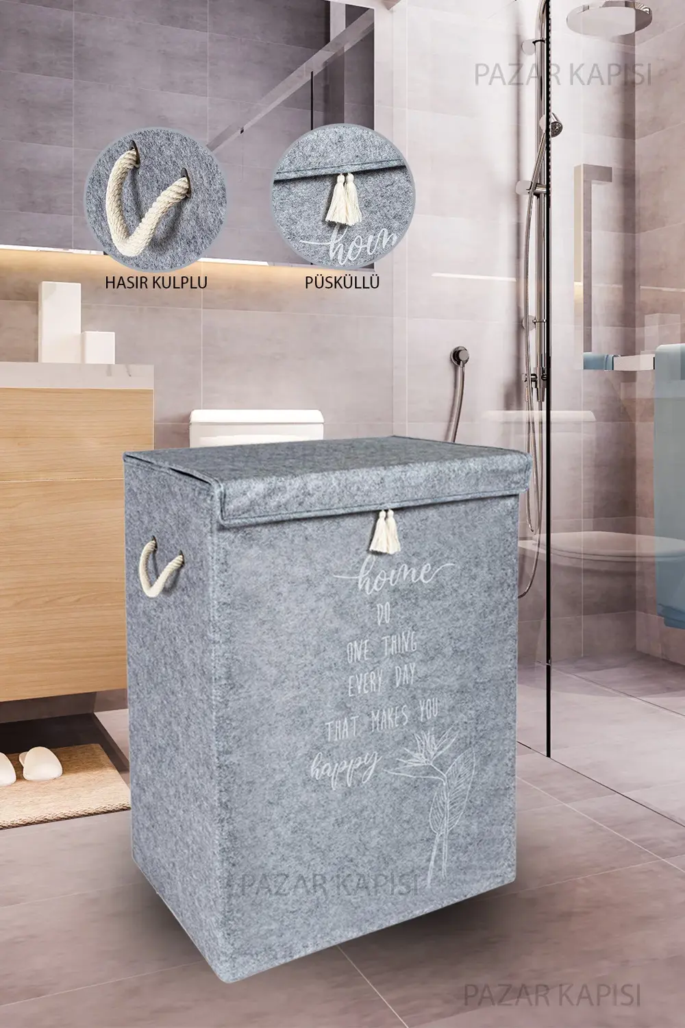 Keçe Kapaklı Çok Amaçlı Mega Kutu Gri 55x41x30 Cm