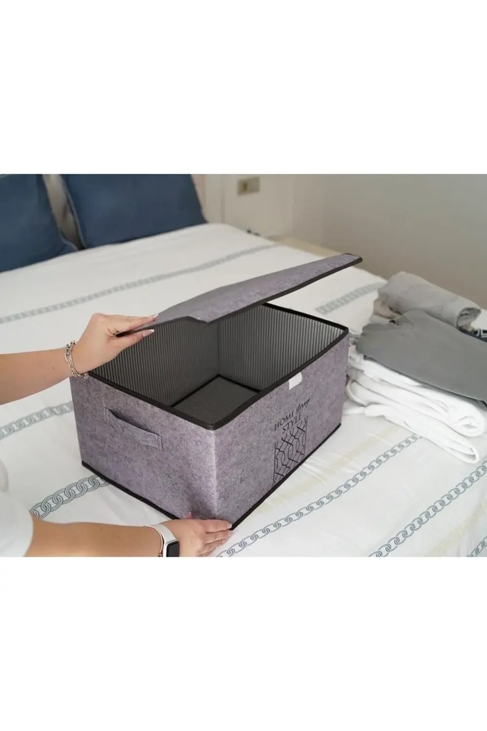 Keçe Kapaklı Çok Amaçlı Mega Plus Kutu Gri 57x41x31 Cm