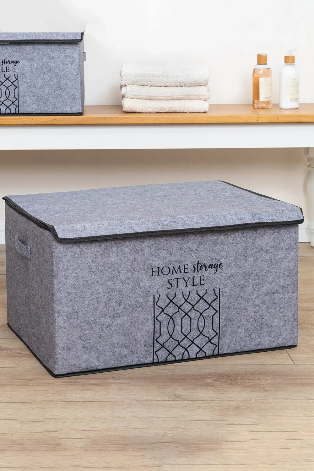 Keçe Kapaklı Çok Amaçlı Mega Plus Kutu Gri 57x41x31 Cm