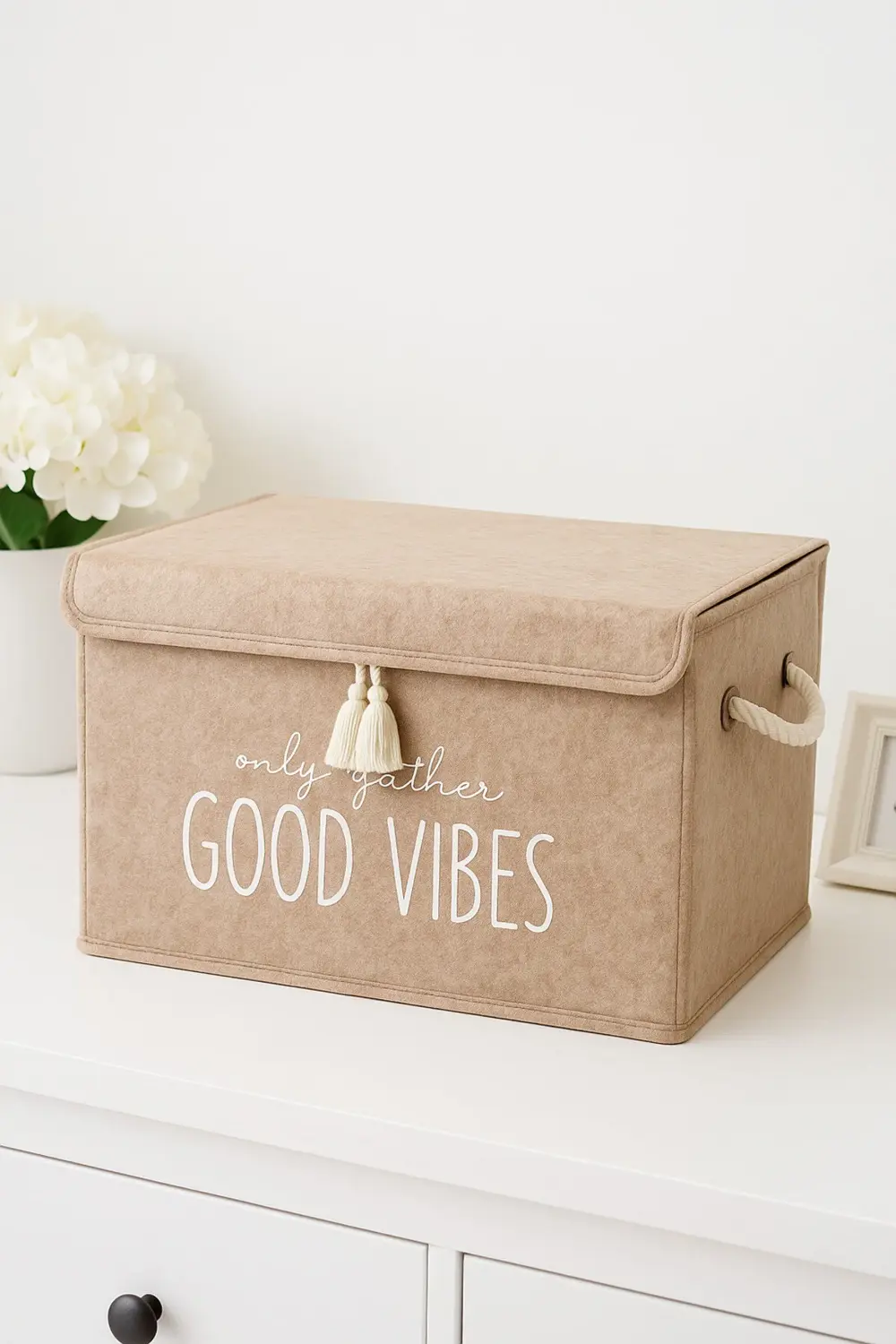 Keçe Kapaklı Çok Amaçlı Mini Kutu Bej Saklama Kutusu 35x24x24 Cm