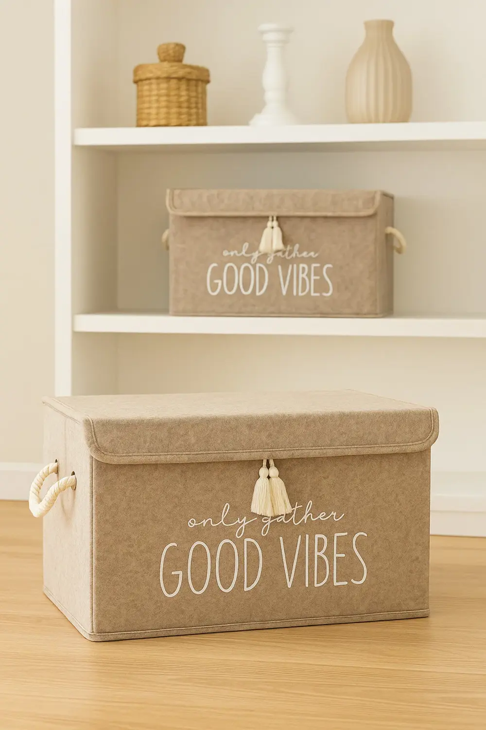 Keçe Kapaklı Çok Amaçlı Mini Kutu Bej Saklama Kutusu 35x24x24 Cm