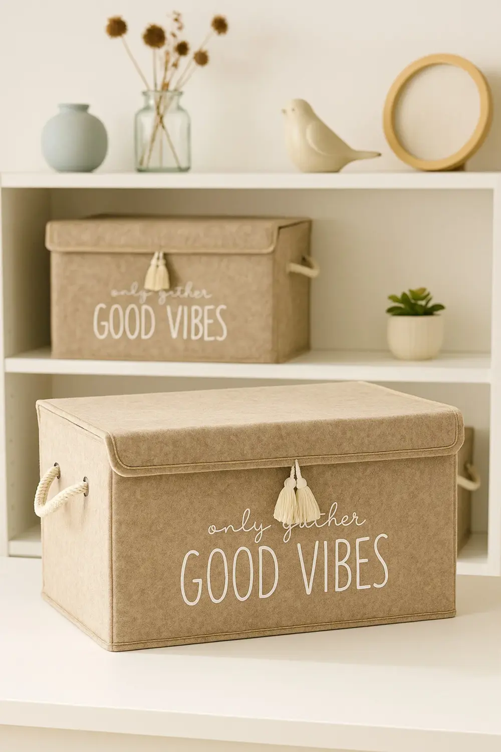 Keçe Kapaklı Çok Amaçlı Mini Kutu Bej Saklama Kutusu 35x24x24 Cm