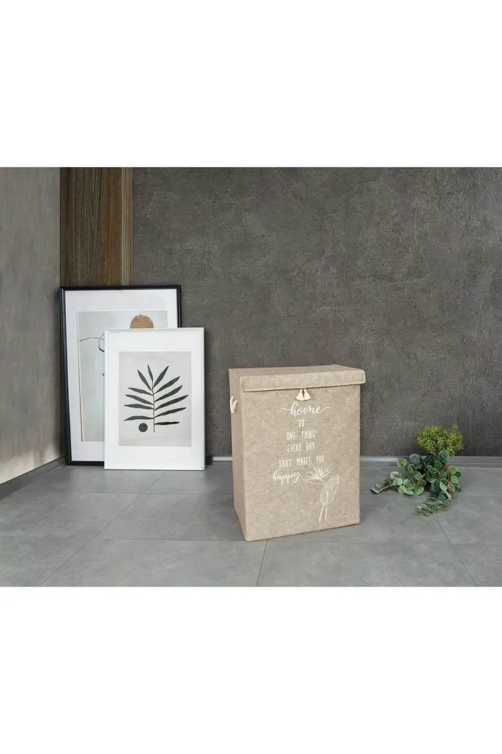 Keçe Kapaklı Kirli Çamaşır Sepeti - Çok Amaçlı Saklama Kutusu 55x