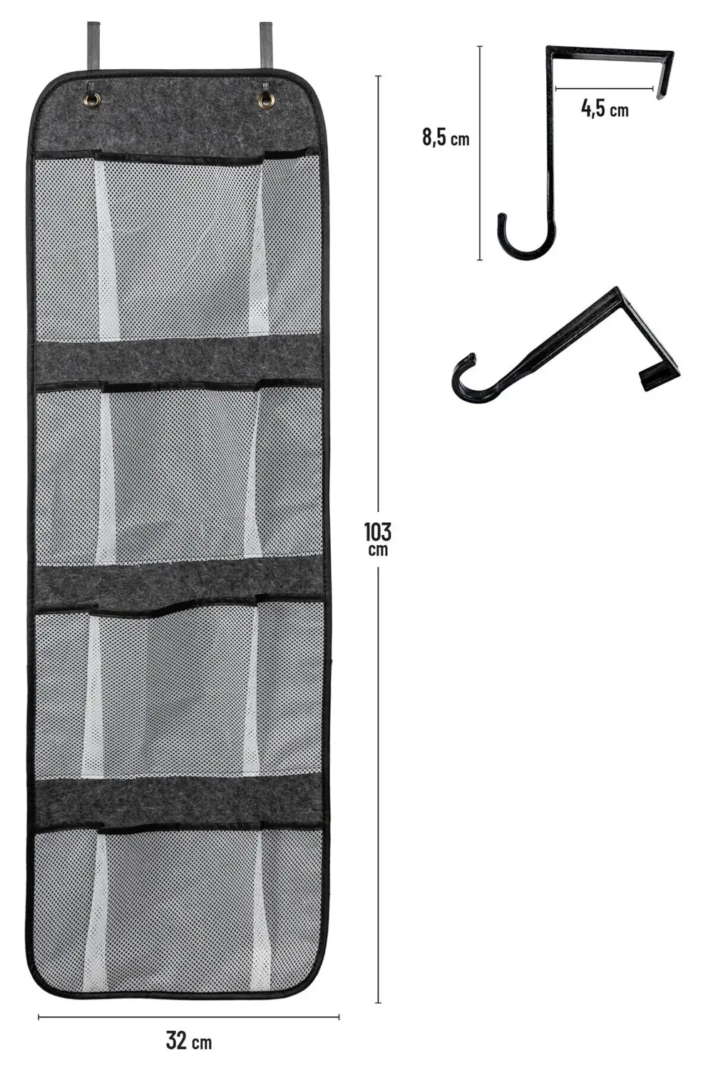 Pazar Kapısı Keçe Kapı Arkası Organizer – 4 Bölmeli, Fileli Düzenleyici