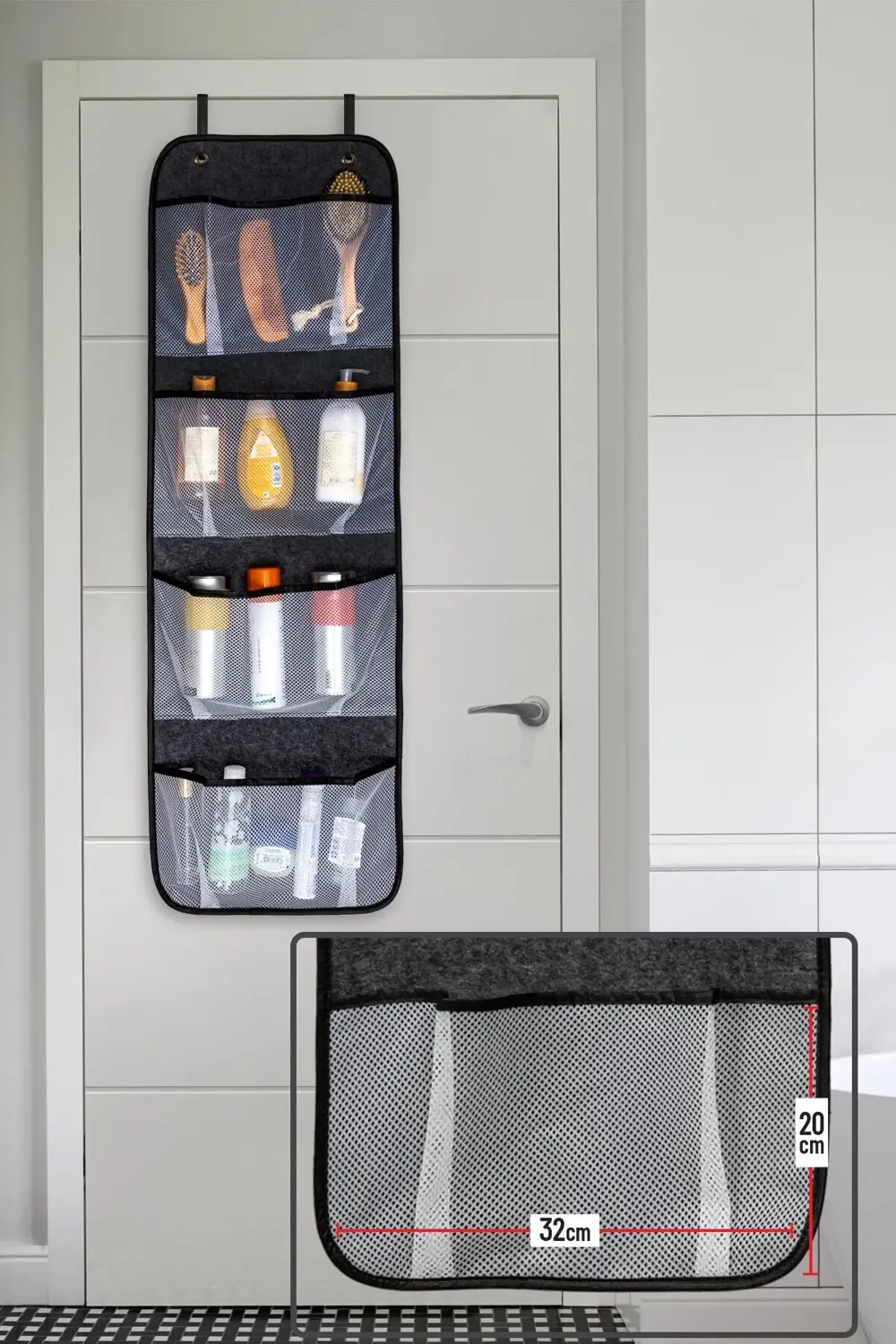 Pazar Kapısı Keçe Kapı Arkası Organizer – 4 Bölmeli, Fileli Düzenleyici