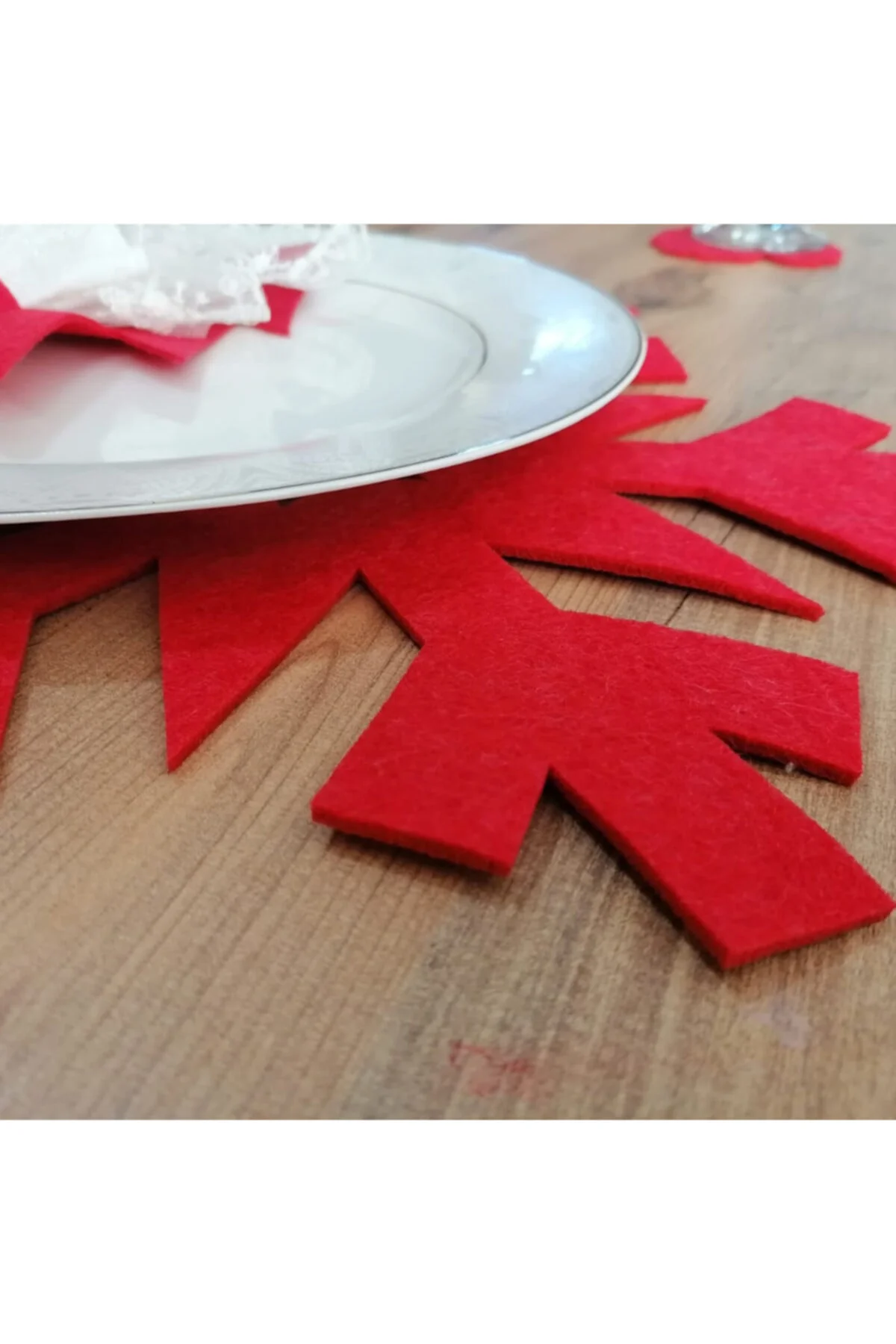 Keçe Yılbaşı Temalı Amerikan Servisi 2 Li 35x35 Cm Kırmızı Keçe Y