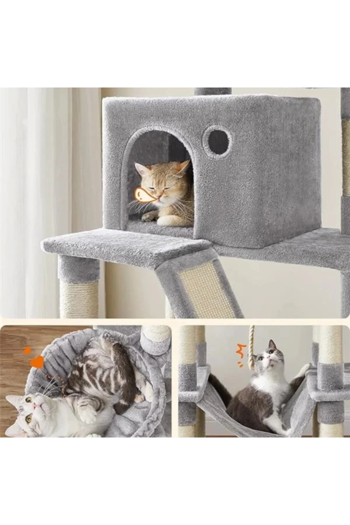 Kedi Ağacı, Büyük, 206 cm Yüksekliğinde, XXL , 13 Tırmalama Sütunu, 2 Platform, 2 Mağara