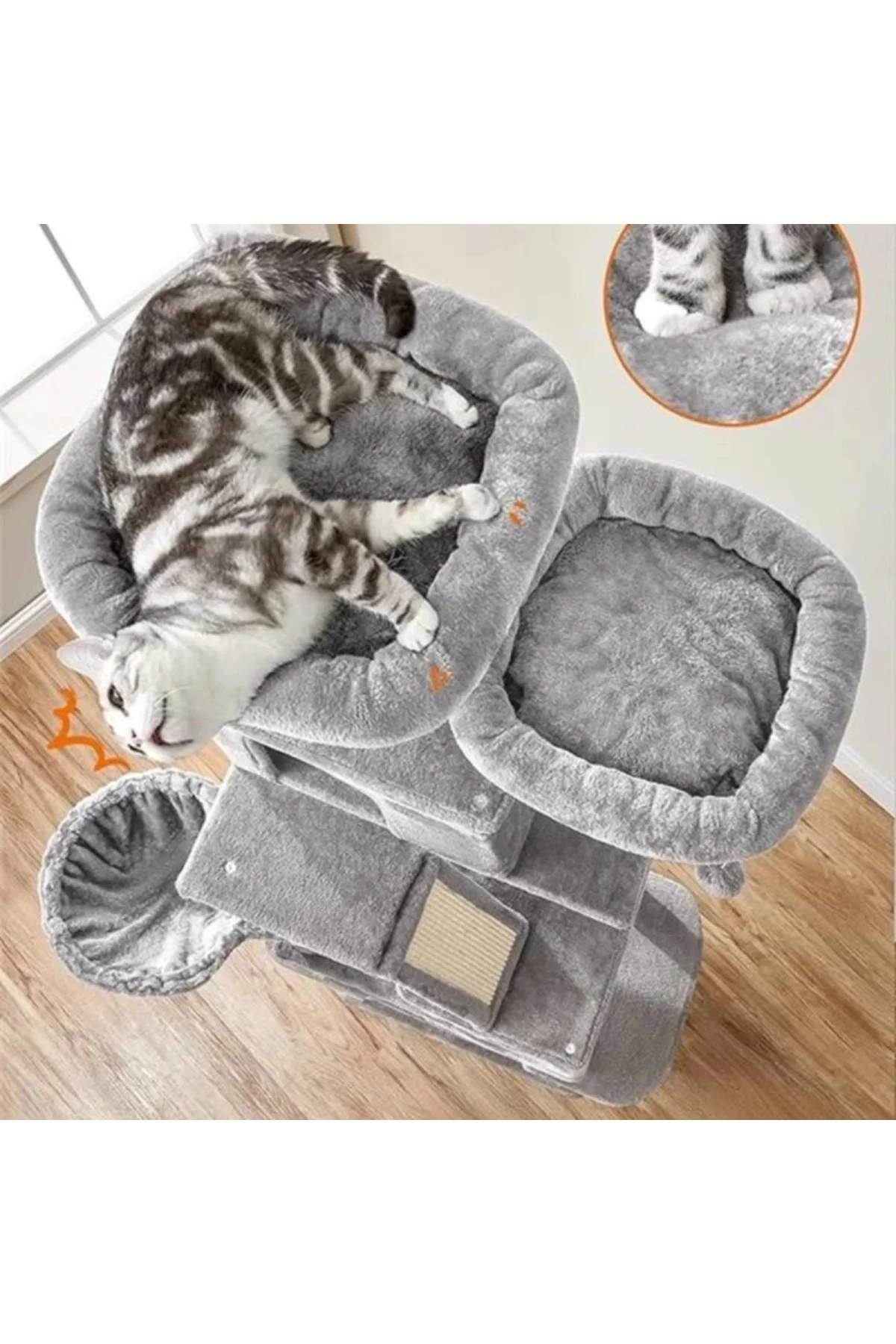Kedi Ağacı, Büyük, 206 cm Yüksekliğinde, XXL , 13 Tırmalama Sütunu, 2 Platform, 2 Mağara