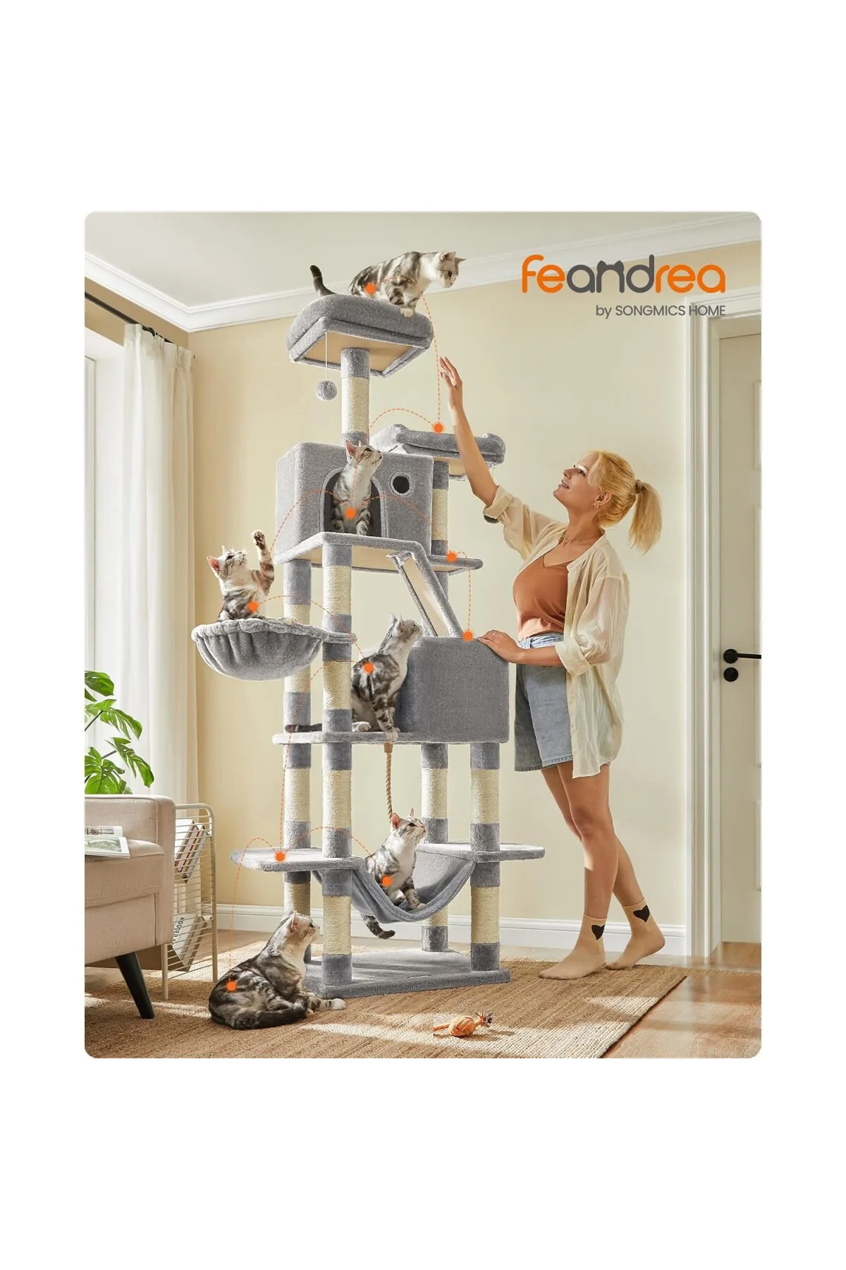 Kedi Ağacı, Büyük, 206 cm Yüksekliğinde, XXL , 13 Tırmalama Sütun