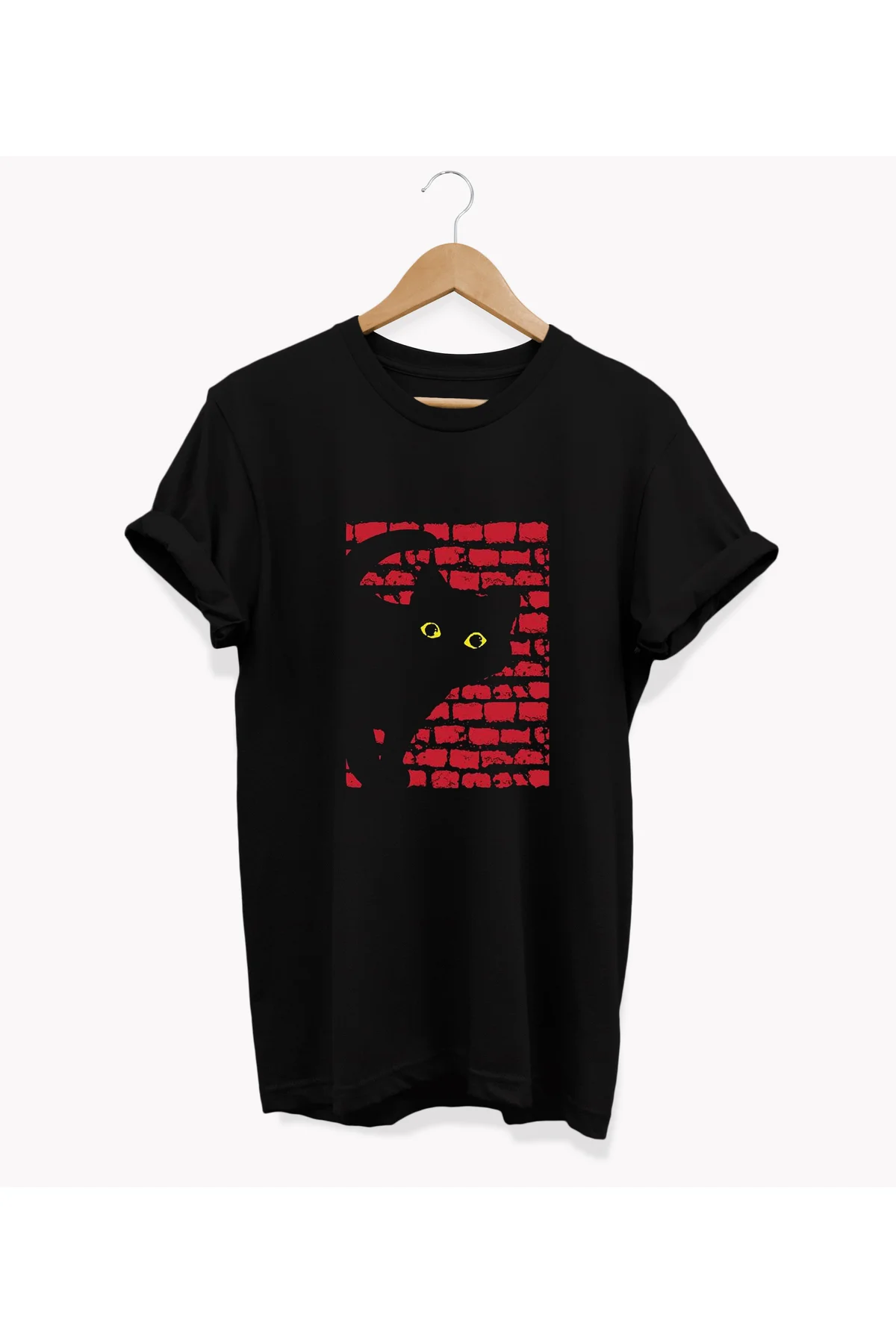 , Kedi Baskılı, %100 Pamuk, Bisiklet Yaka, Basic T-shirt, Normal 