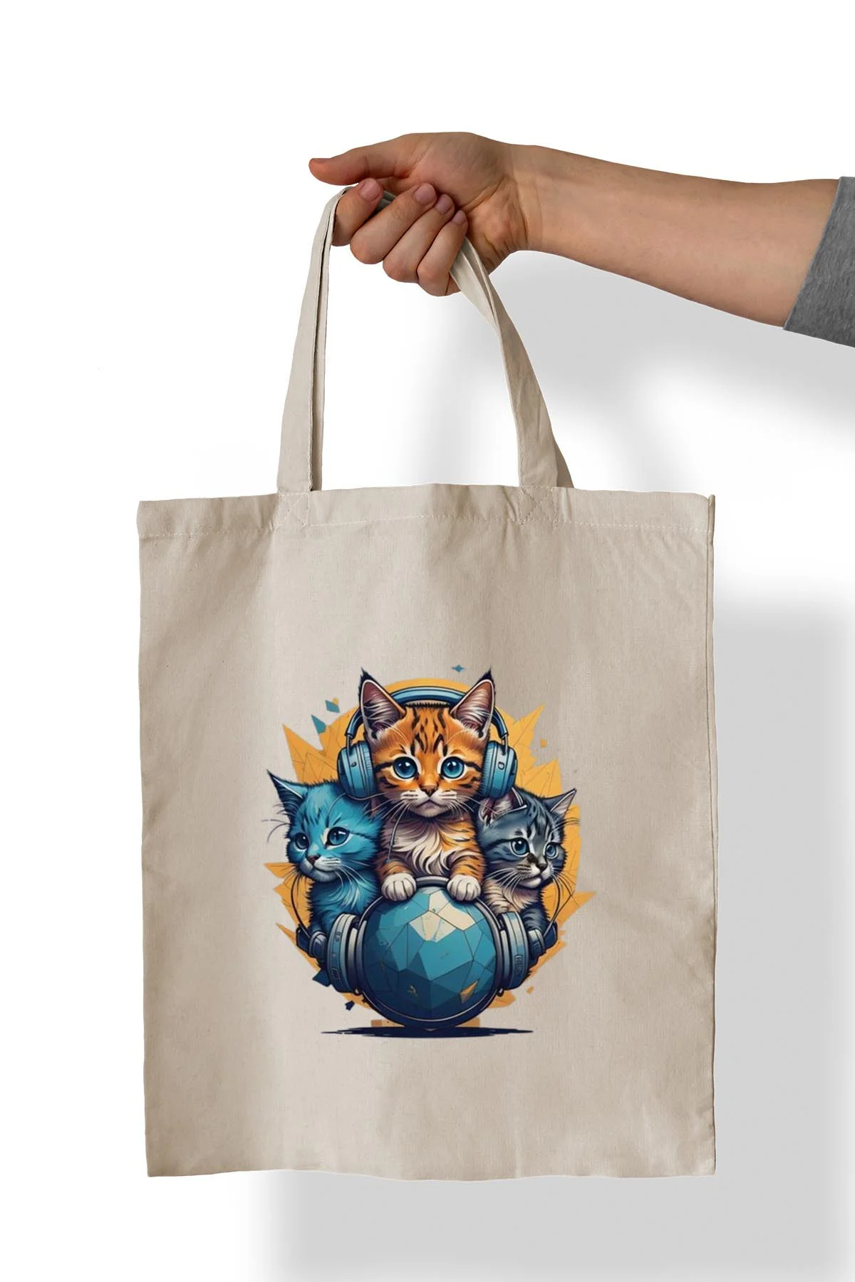Kedi Baskılı %100 Pamuk 35x38 cm Bez Çanta Kedi Baskılı %100 Pamuk 35x38 cm Bez Çanta