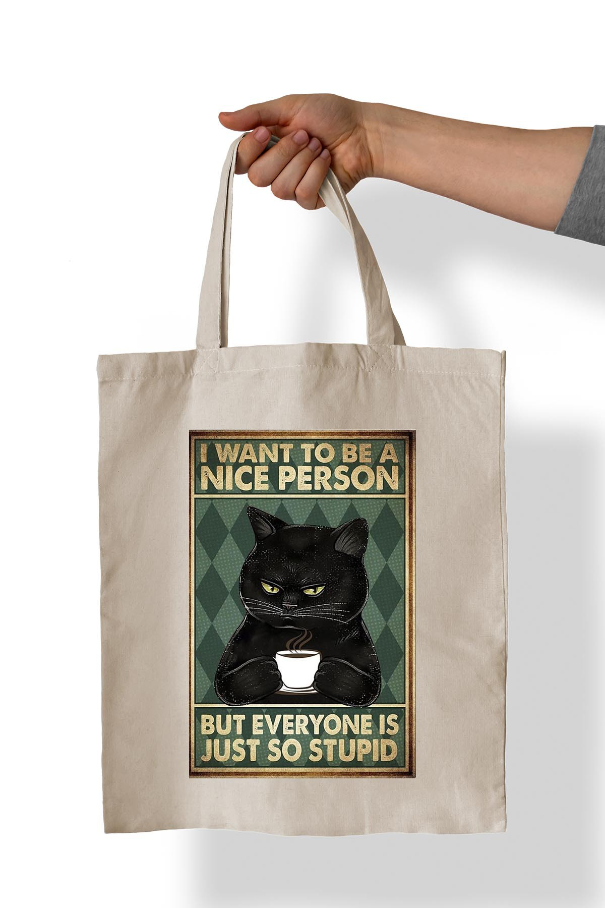 Remonz Kedi Baskili %100 Pamuk 35X38 Cm Bez Çanta