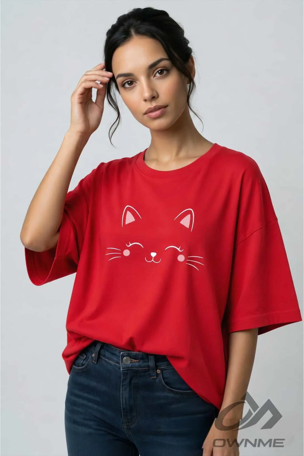 kedi baskılı Oversize tişört kadın T-shirt