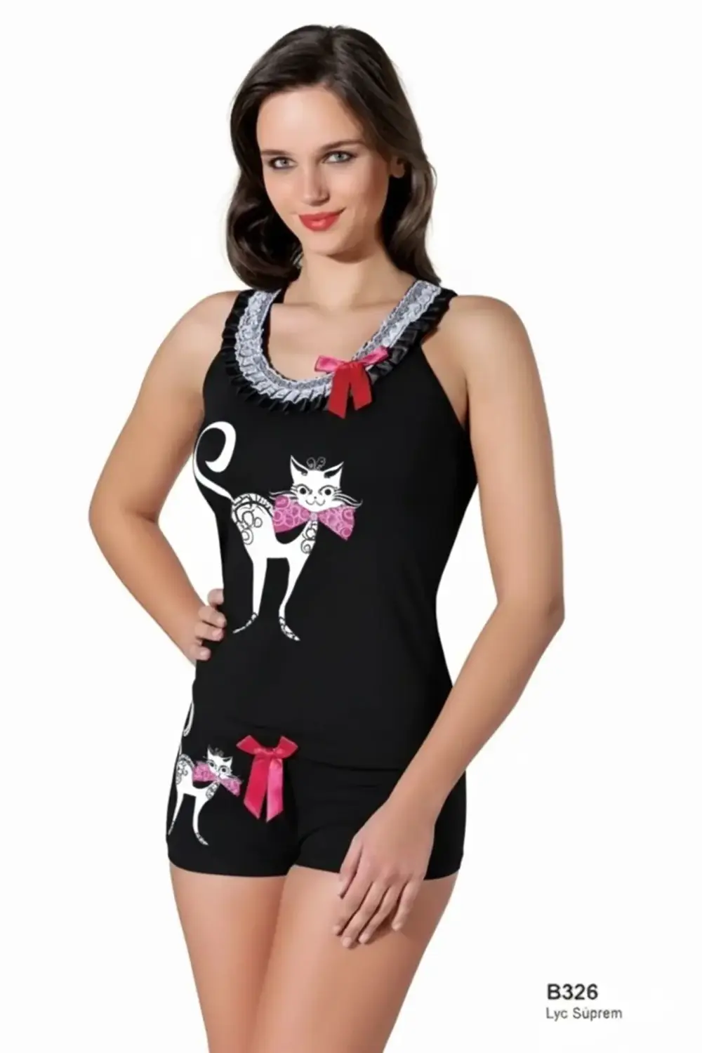 Kedi Baskılı Sporcu Şortlu Takım B326