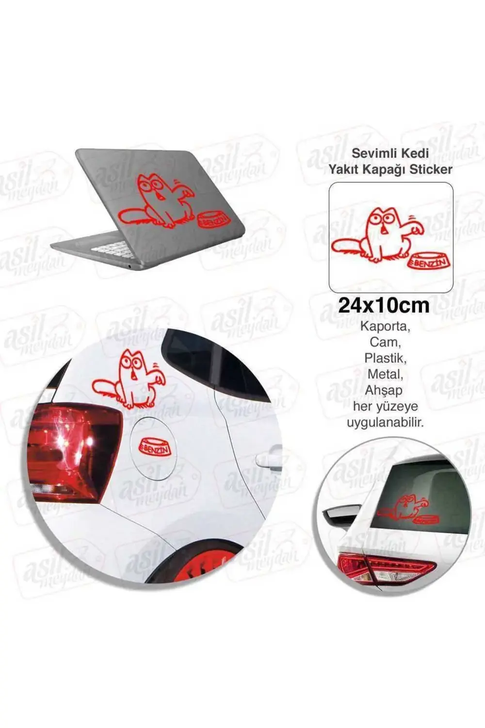 Kedi Benzin Yakıt Depo Kırmızı Kapak Sticker, Araba, Oto, Etiket,