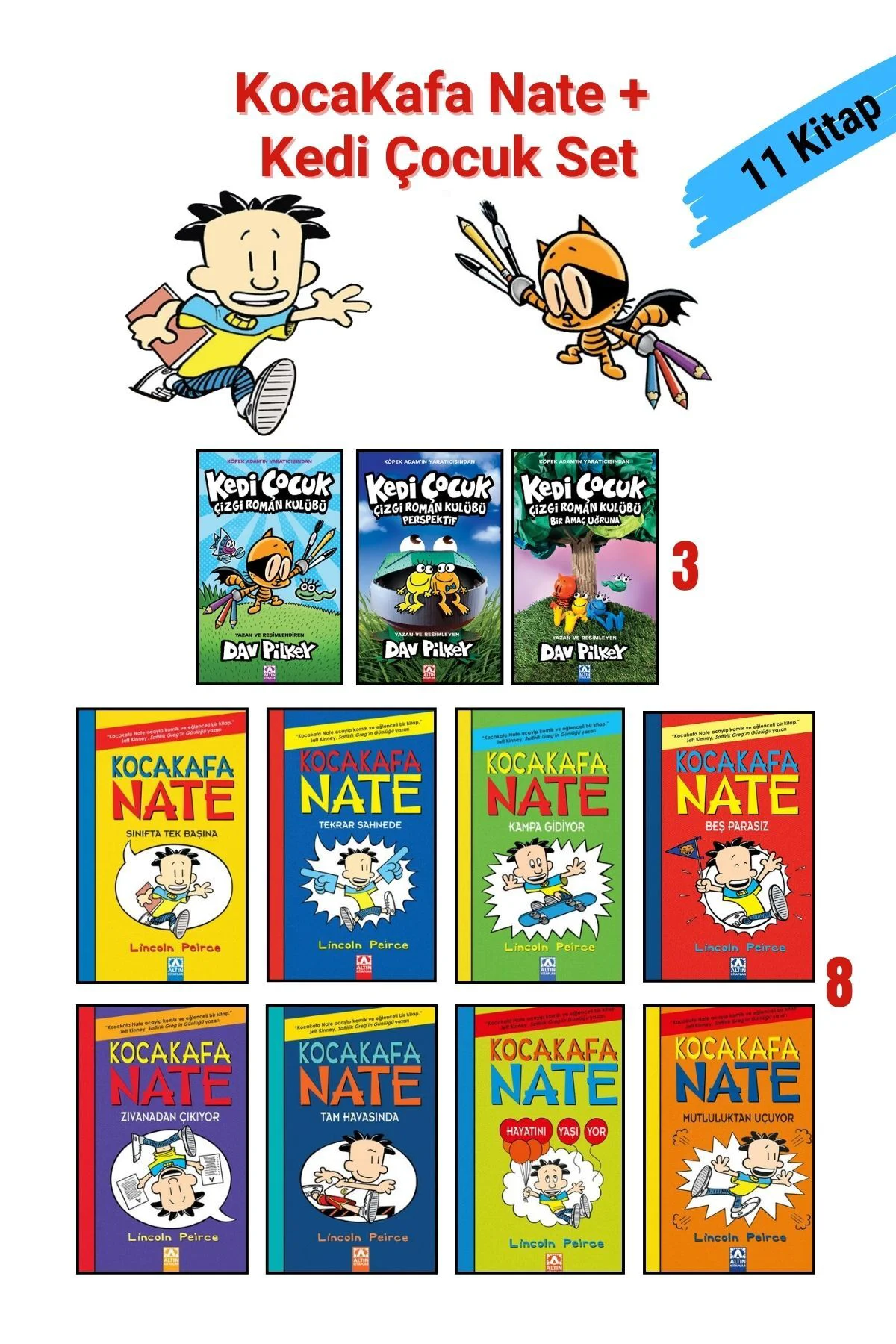 Kedi Çocuk 3 Kitap + KocaKafa Nate 8 Kitap - 11 Kitap Tam Set, Ço Kedi Çocuk 3 Kitap + KocaKafa Nate 8 Kitap - 11 Kitap Tam Set, Ço Fiyatı, Yorumları ve Özellikleri