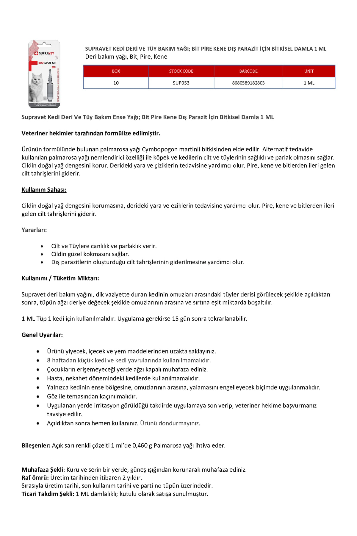 Kedi Deri Ve Tüy Bakım Yağı; Bit Pire Kene Dış Parazit Uzaklaştır