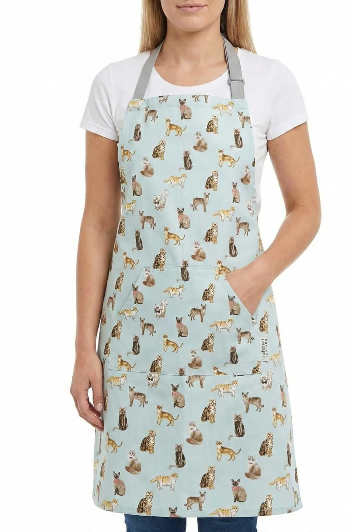 Kedi Desenli Açık Yeşil Mutfak Önlüğü