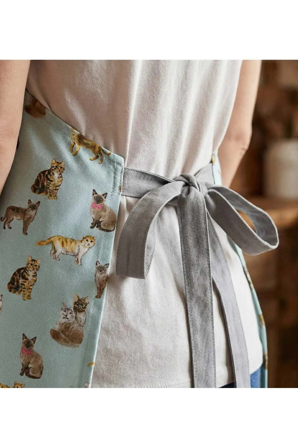 Kedi Desenli Açık Yeşil Mutfak Önlüğü