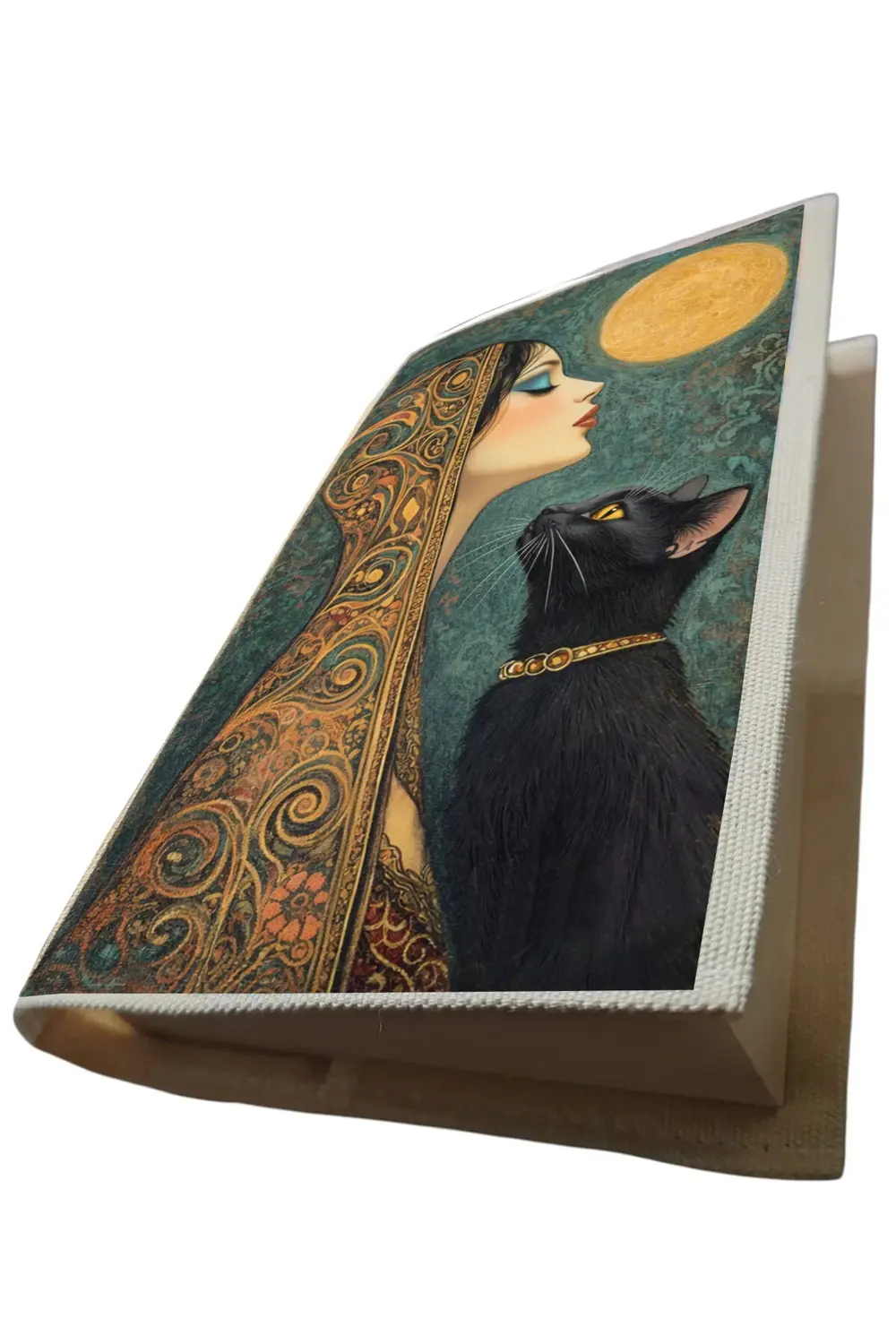 Kedi Desenli Bez Kitap Kılıfı – Sanatsal Baskılı Kumaş Kitap Kabı