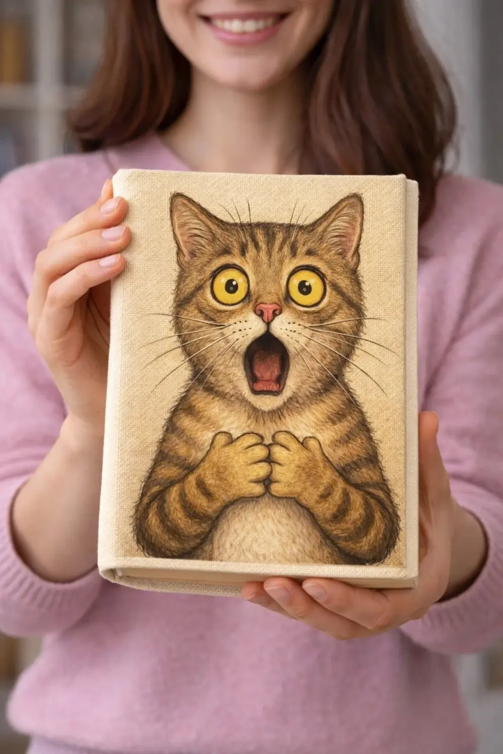 Kedi Desenli Bez Kitap Kılıfı – Sanatsal Baskılı Kumaş Kitap Kabı
