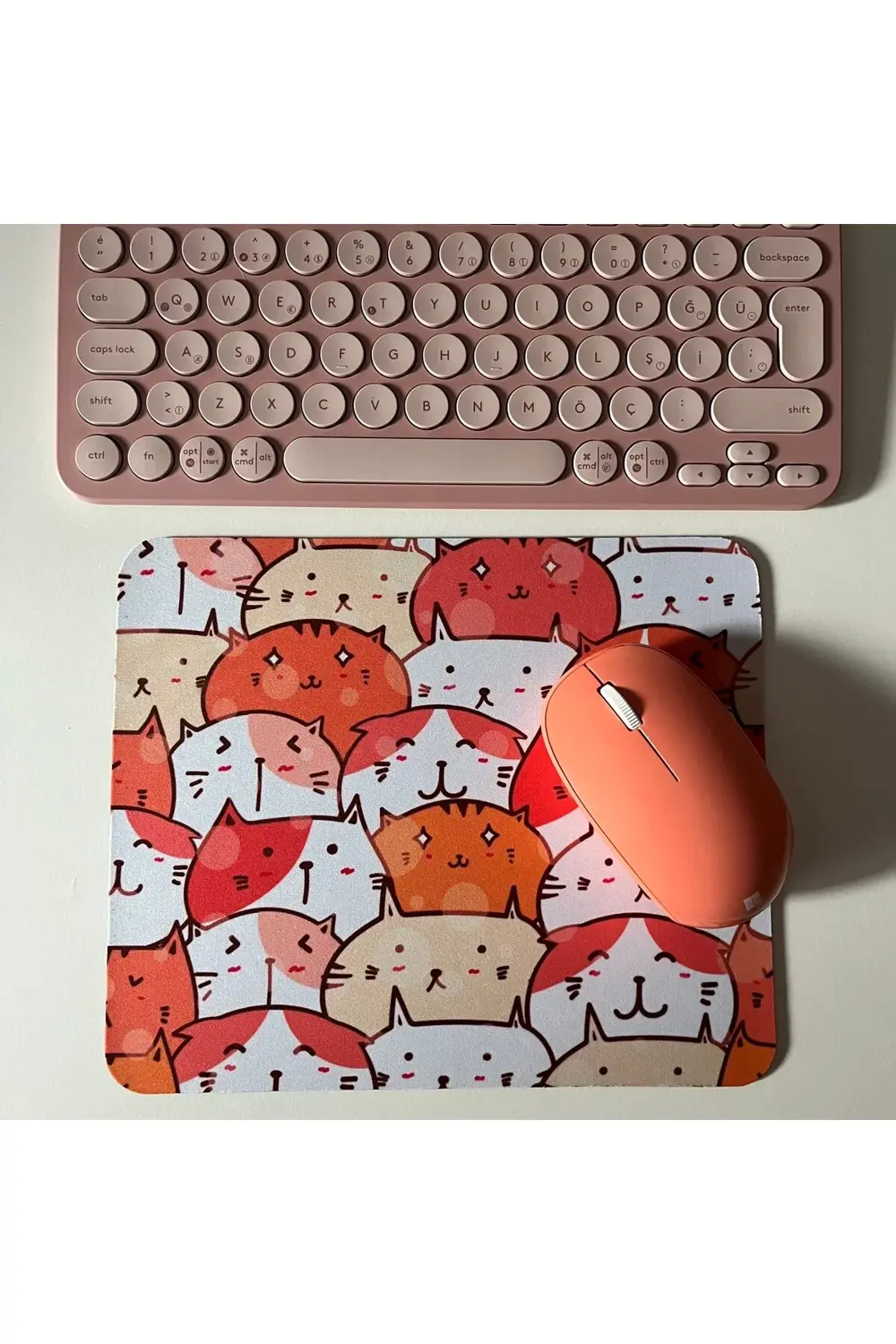 Kedi Desenli Mouse Pad, 23x19 cm, Kaymaz Taban, Ev, Ofis ve Oyun