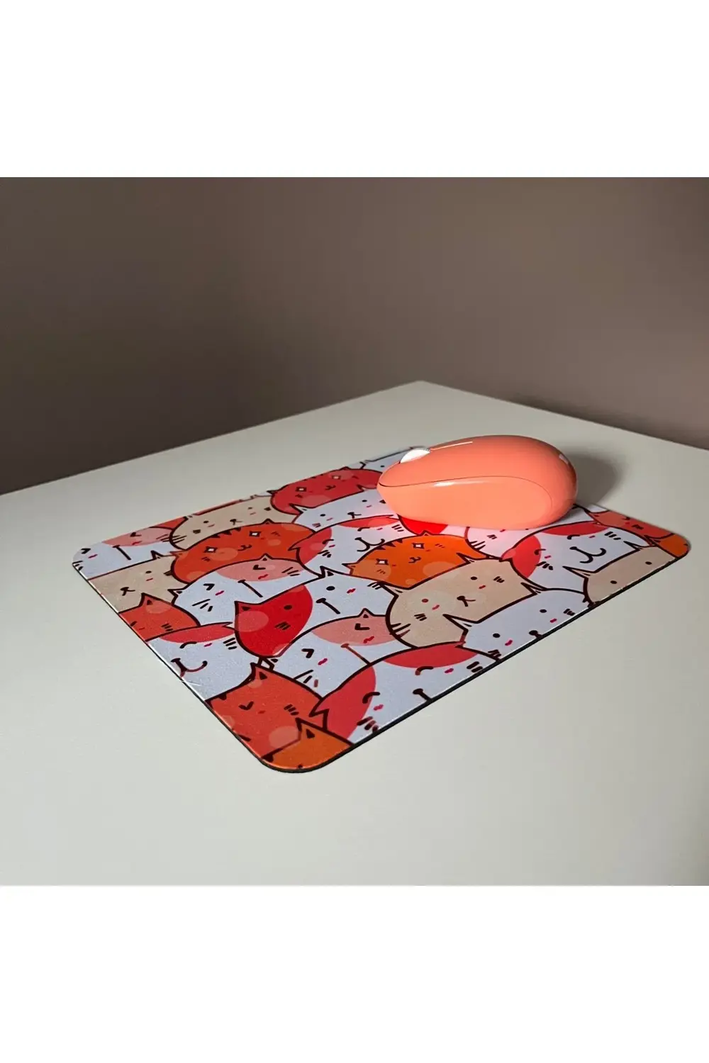Kedi Desenli Mouse Pad, 23x19 cm, Kaymaz Taban, Ev, Ofis ve Oyun