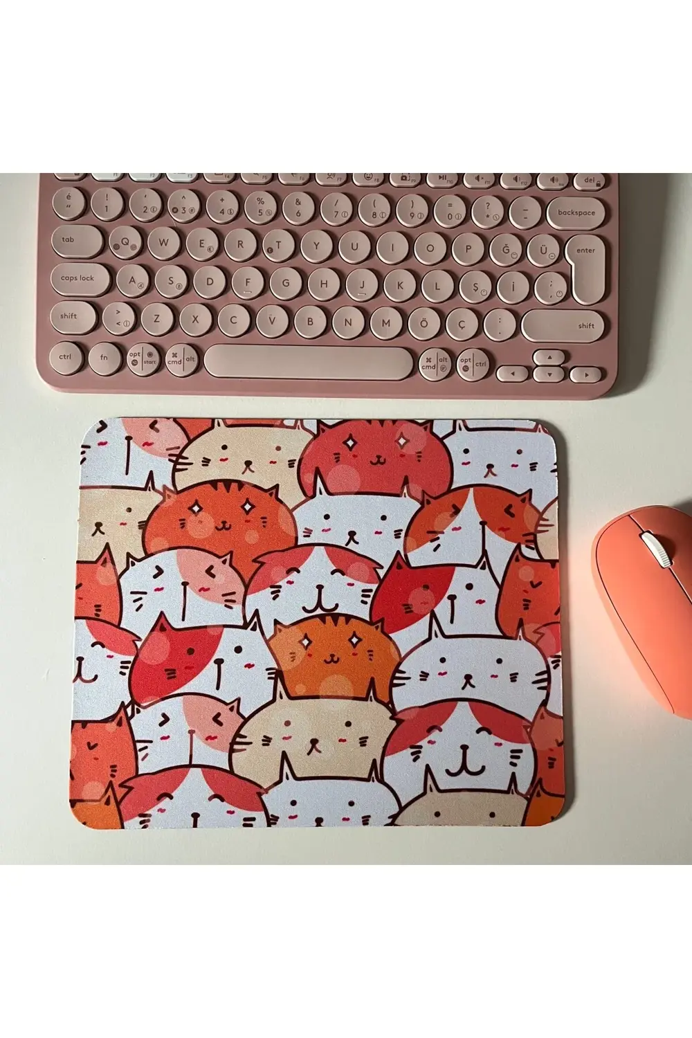 Kedi Desenli Mouse Pad, 23x19 cm, Kaymaz Taban, Ev, Ofis ve Oyun